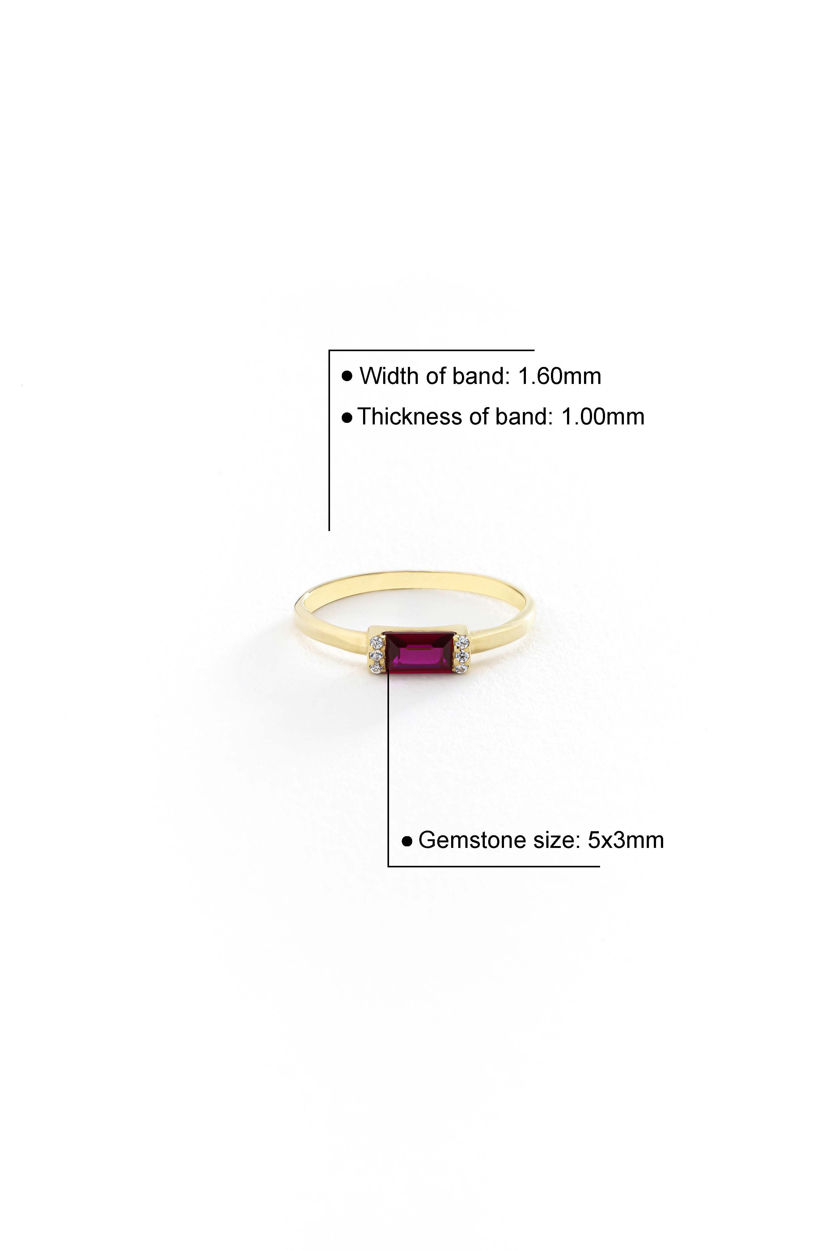 14k Gold Sophisticated Ruby Baguette Ring