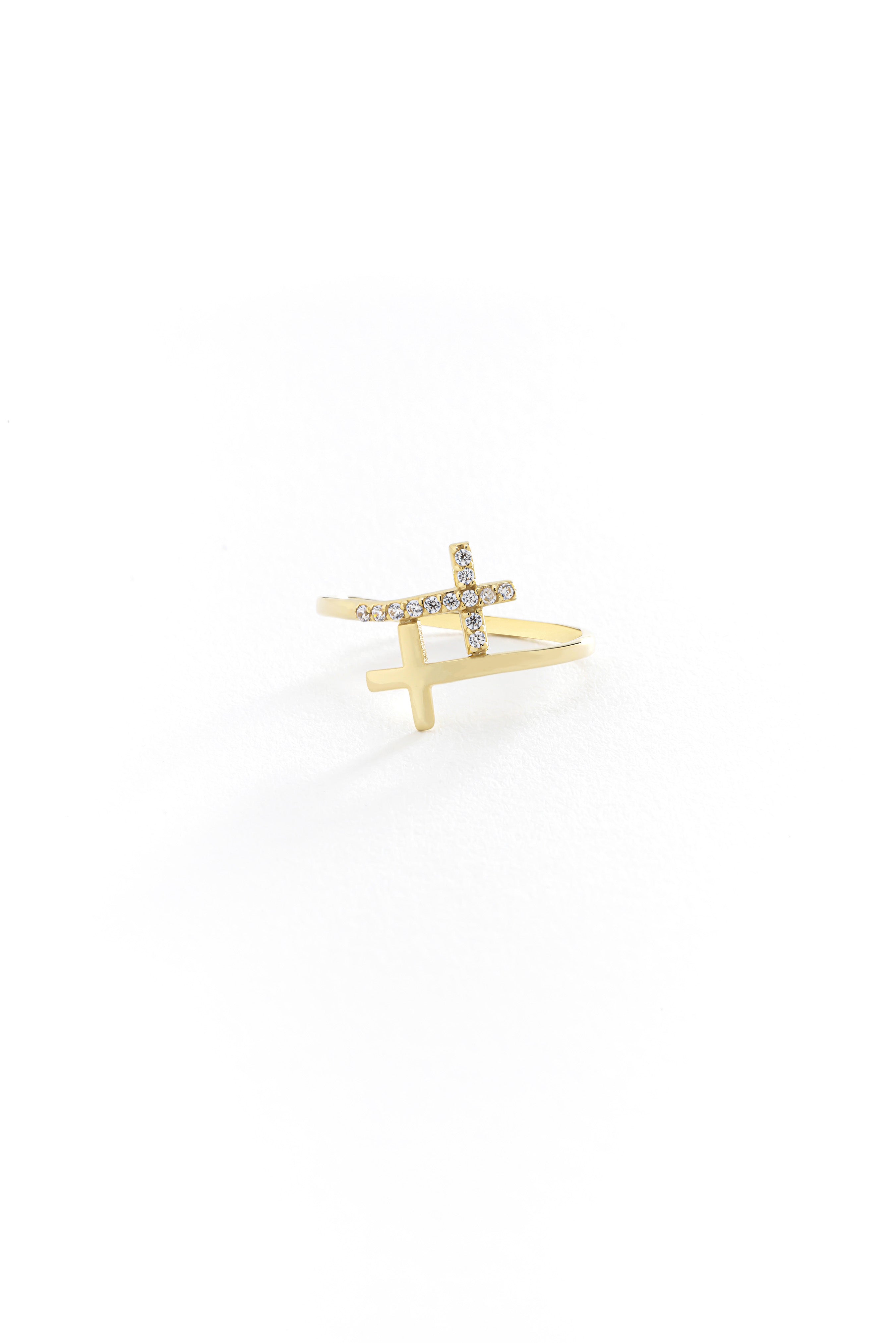 14k Gold Cross Harmony Ring