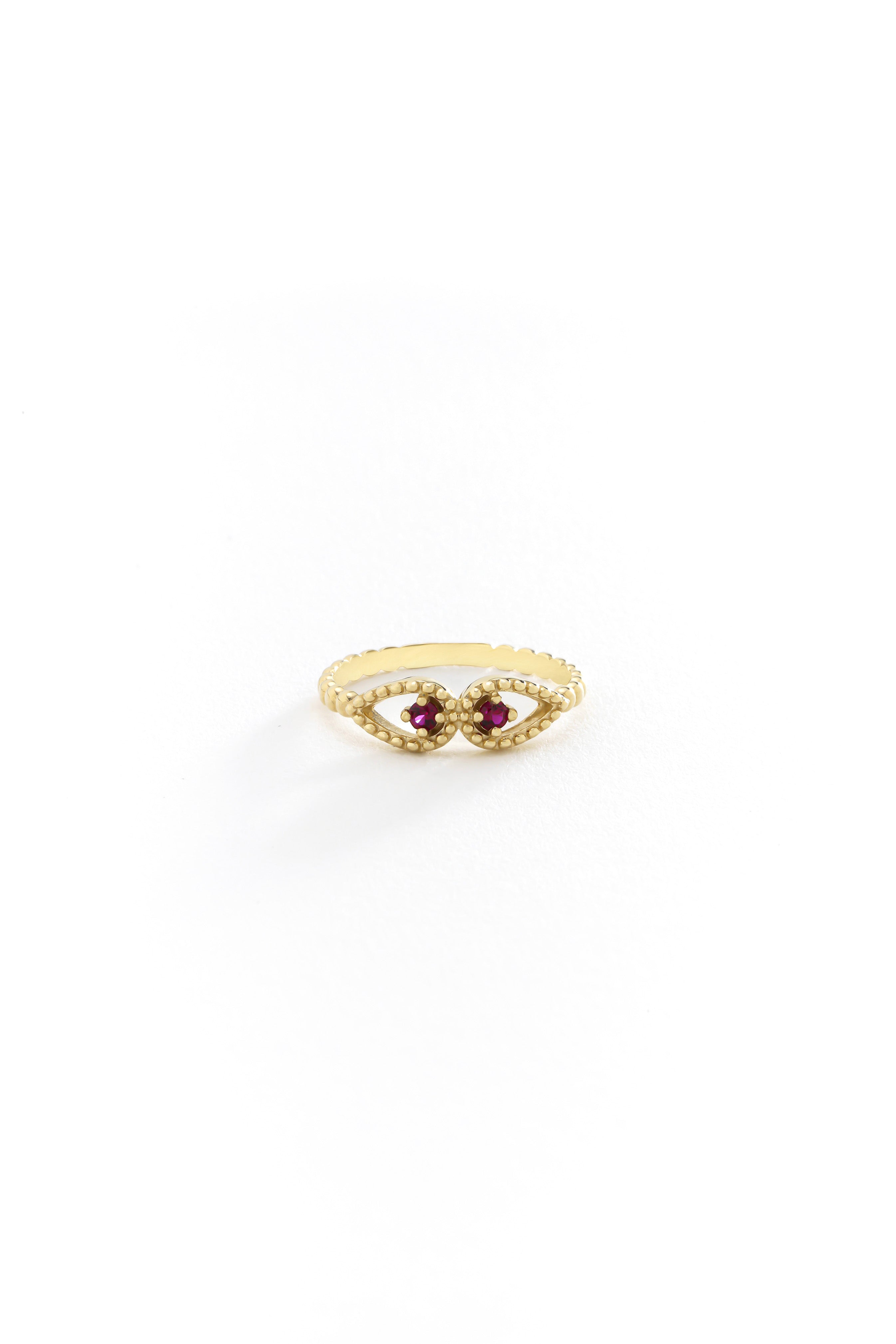 14k Gold Eternal Eyes Rhodolite Ring