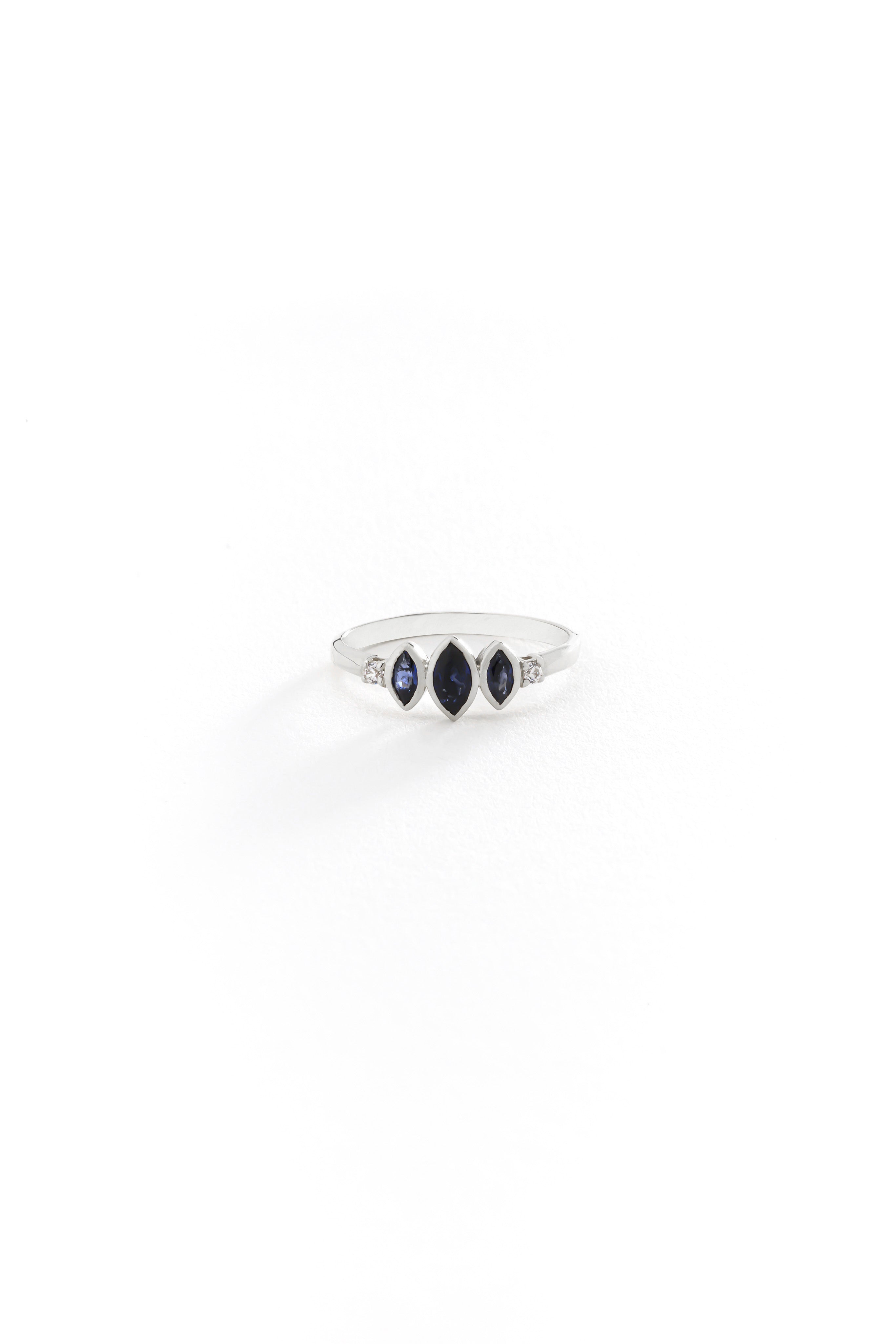 14k Gold Eclipse Blue Sapphire Ring