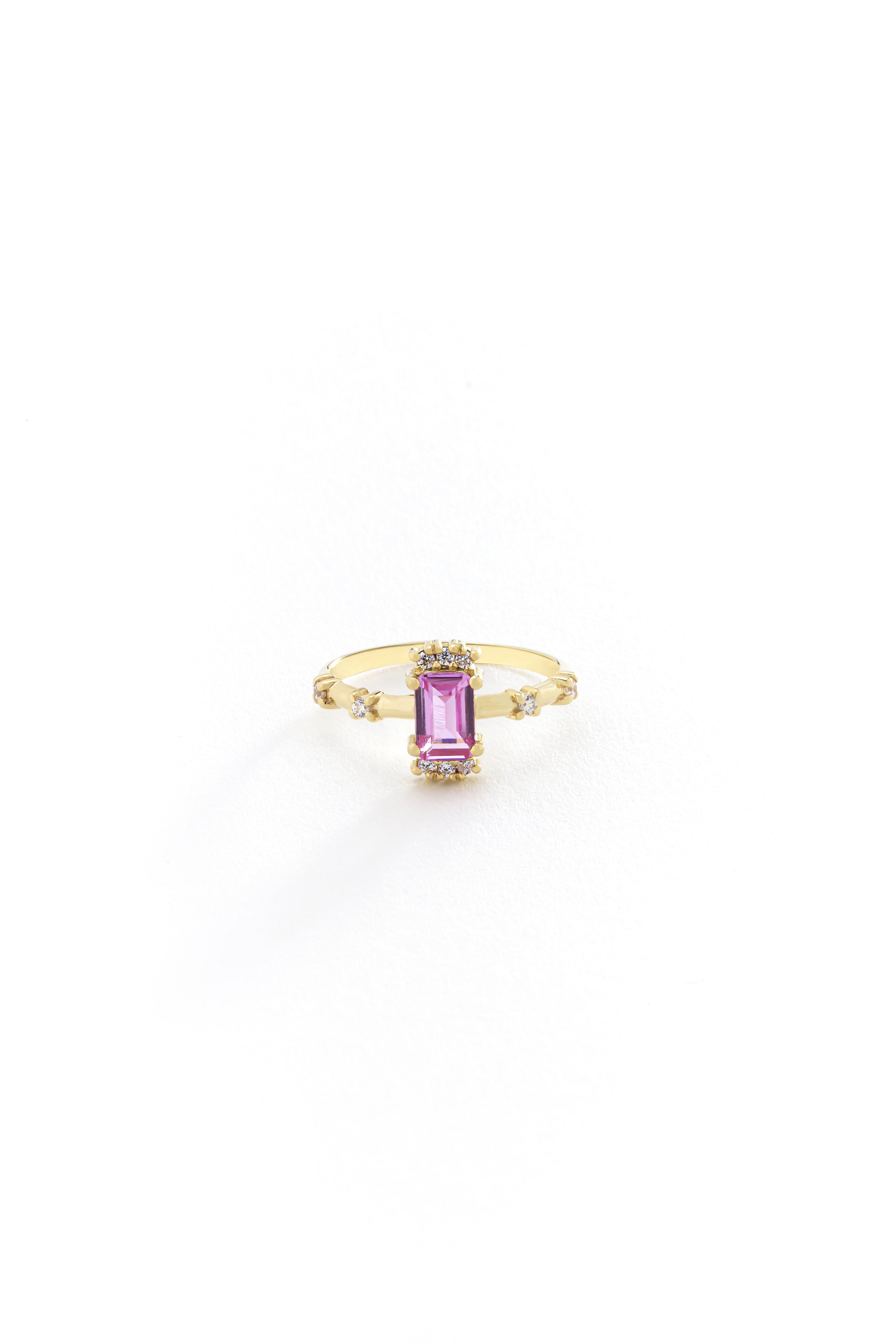 14k Gold Pink Sapphire Baguette Ring