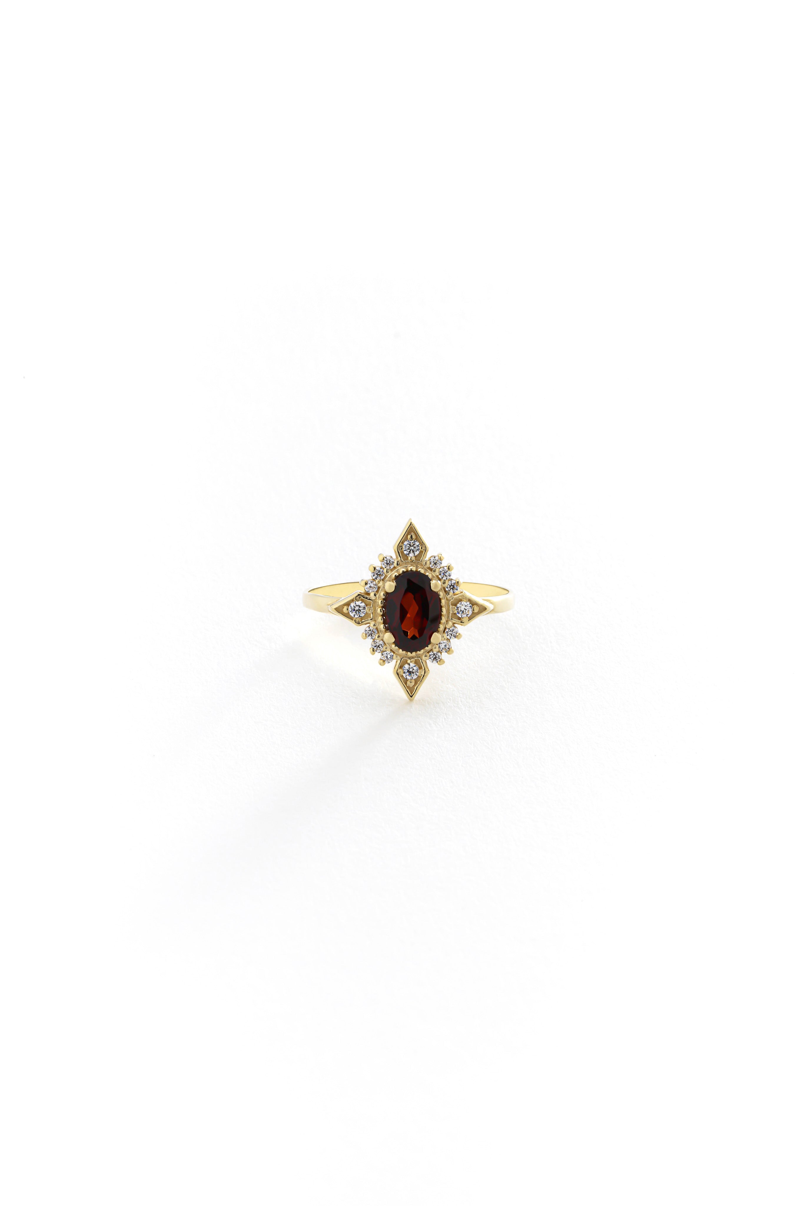 14k Gold Ancient Garnet Ring