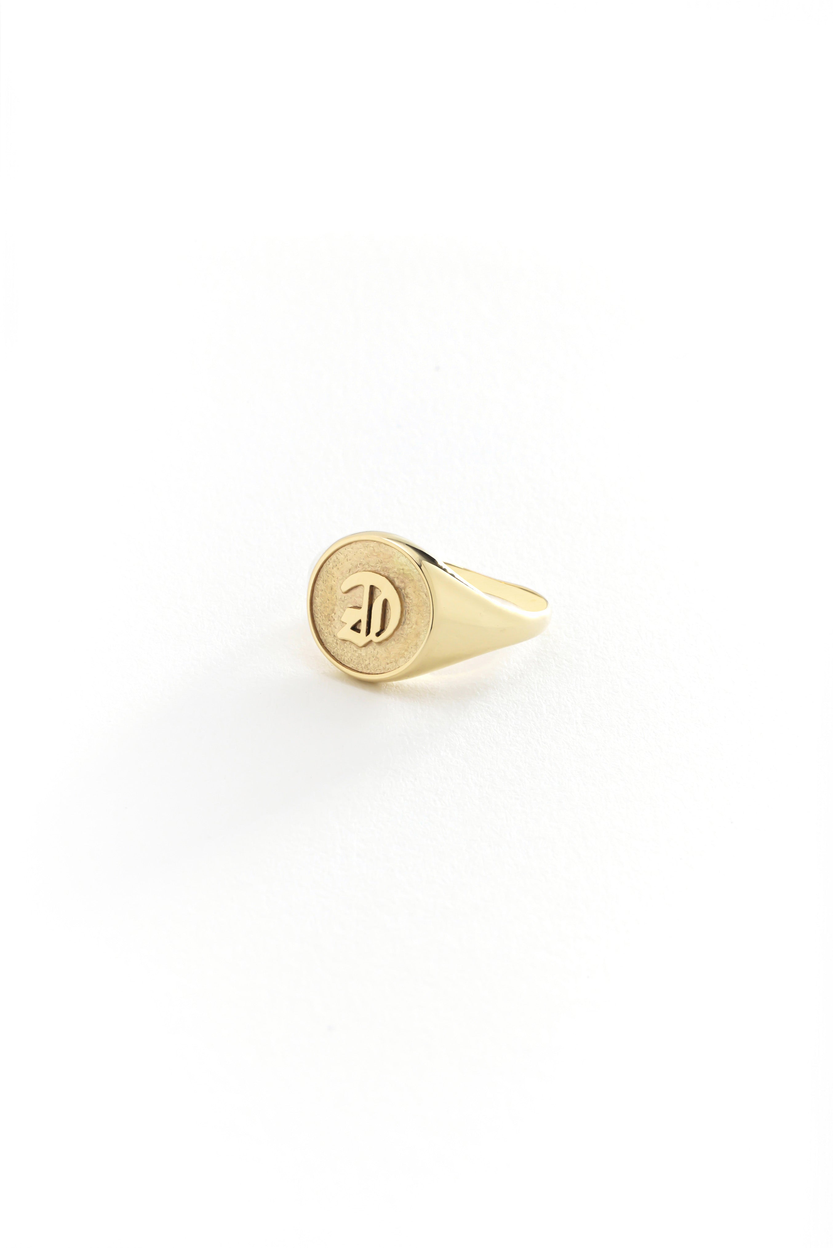14k Gold 3D Initial Signet Ring