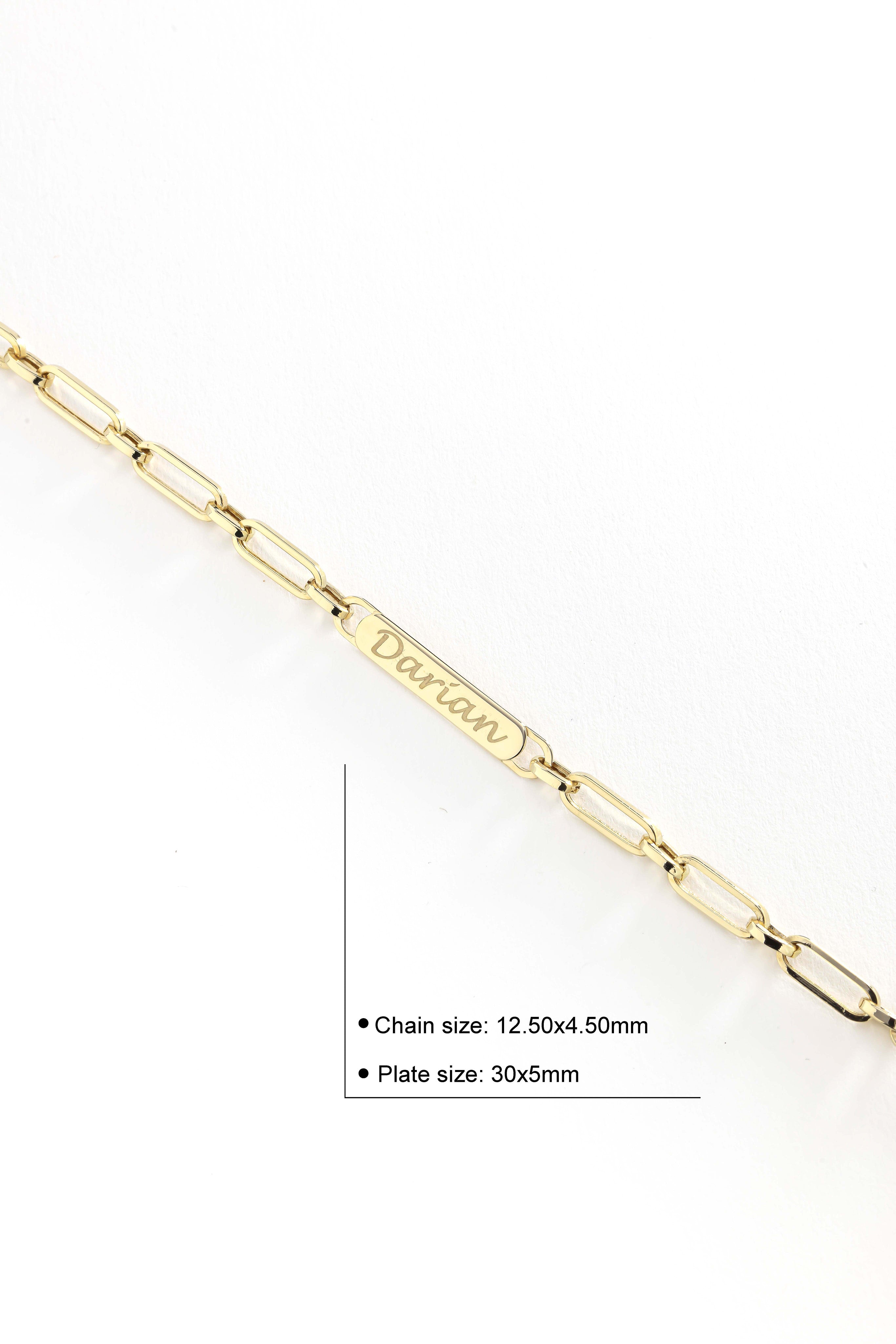 14k Gold Name Tag Paper Clip Bracelet