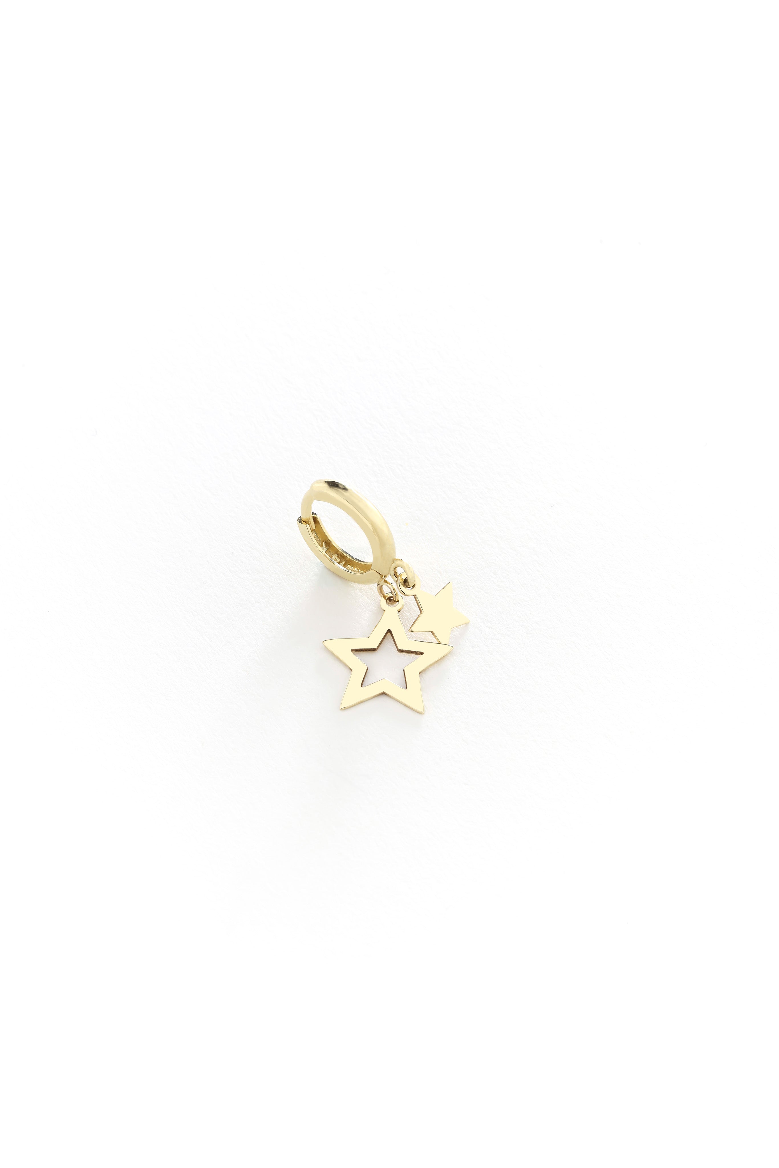 14k Gold Double Star Hoop Earrings