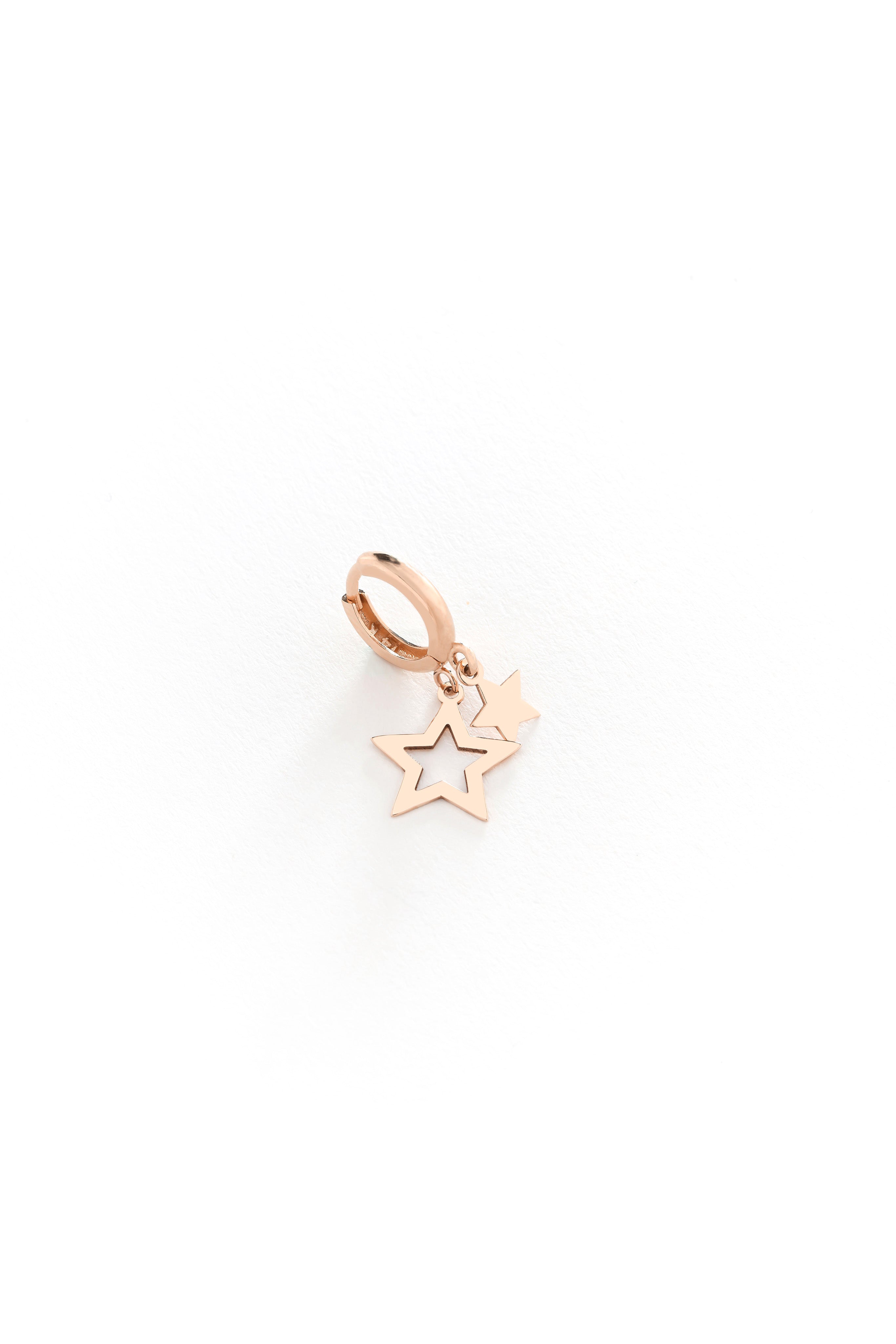 14k Gold Double Star Hoop Earrings