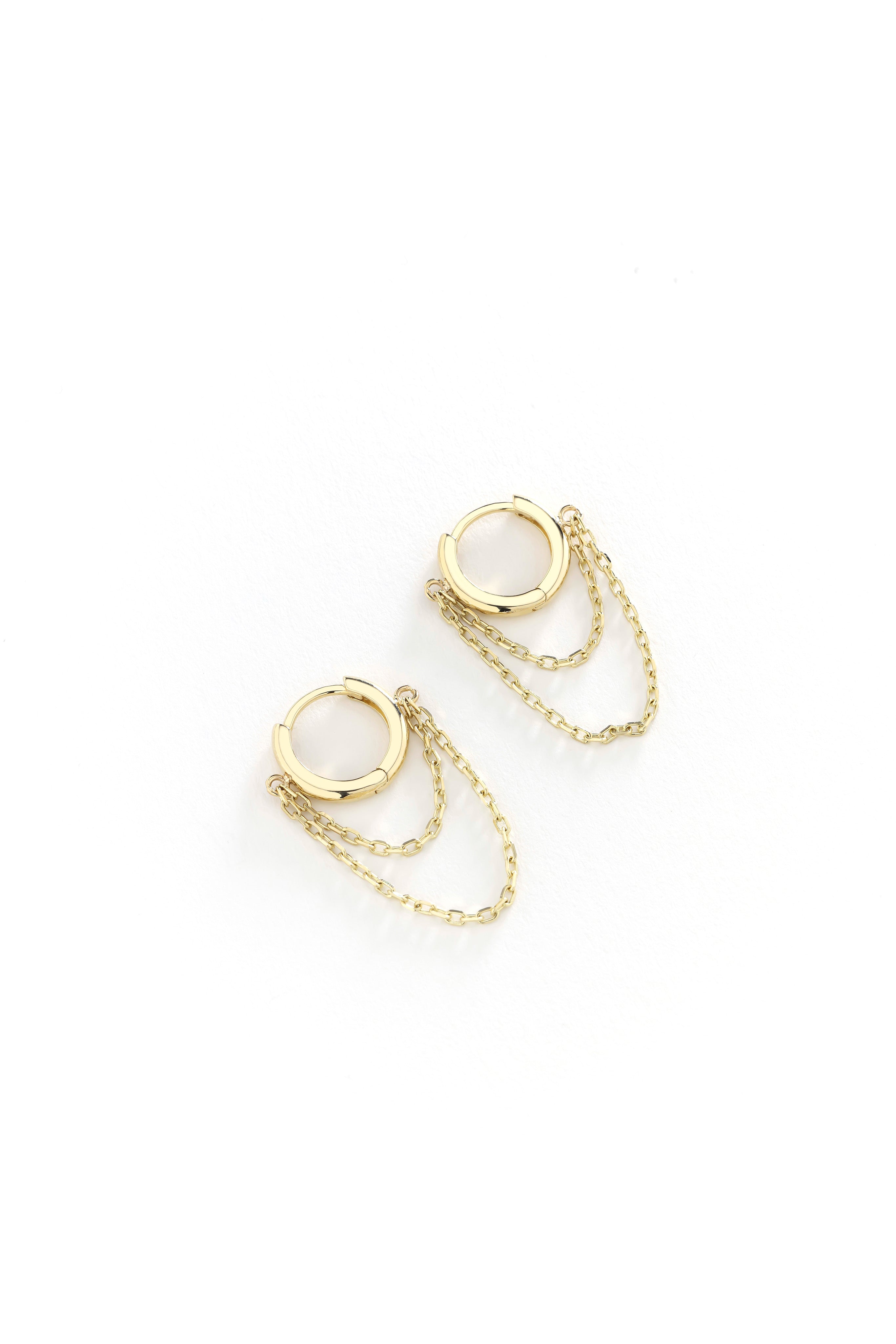 14k Gold Double Chain Hoop Earrings