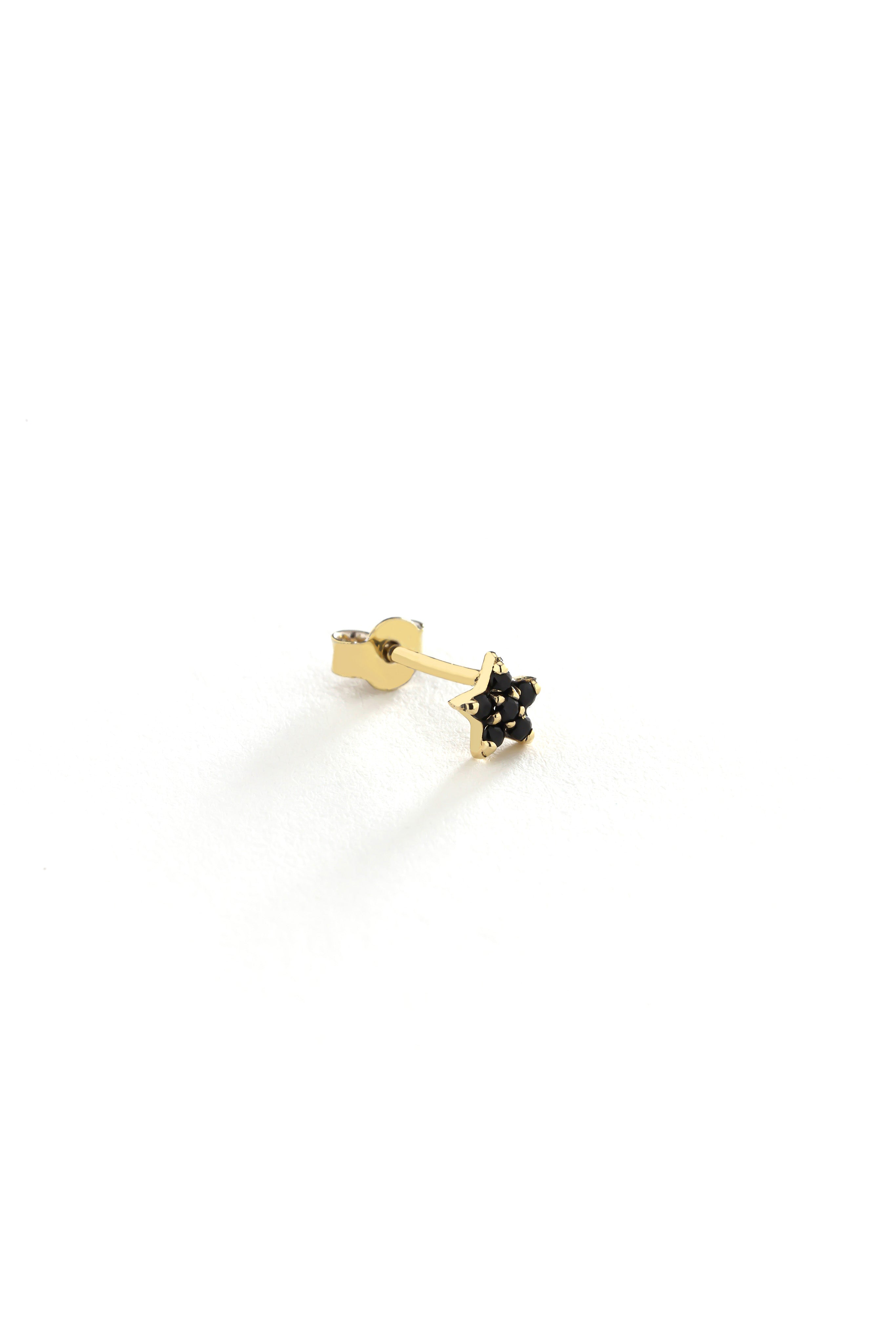 14k Gold Black Star Earrings