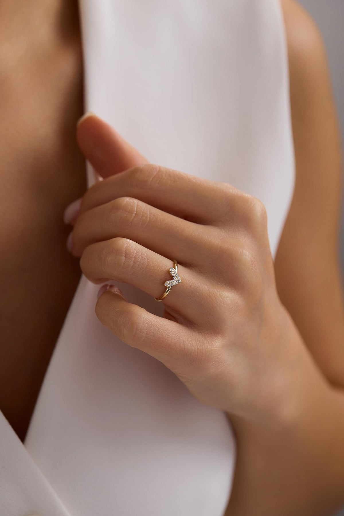 14K Gold Pavé V Chevron Stacking Ring