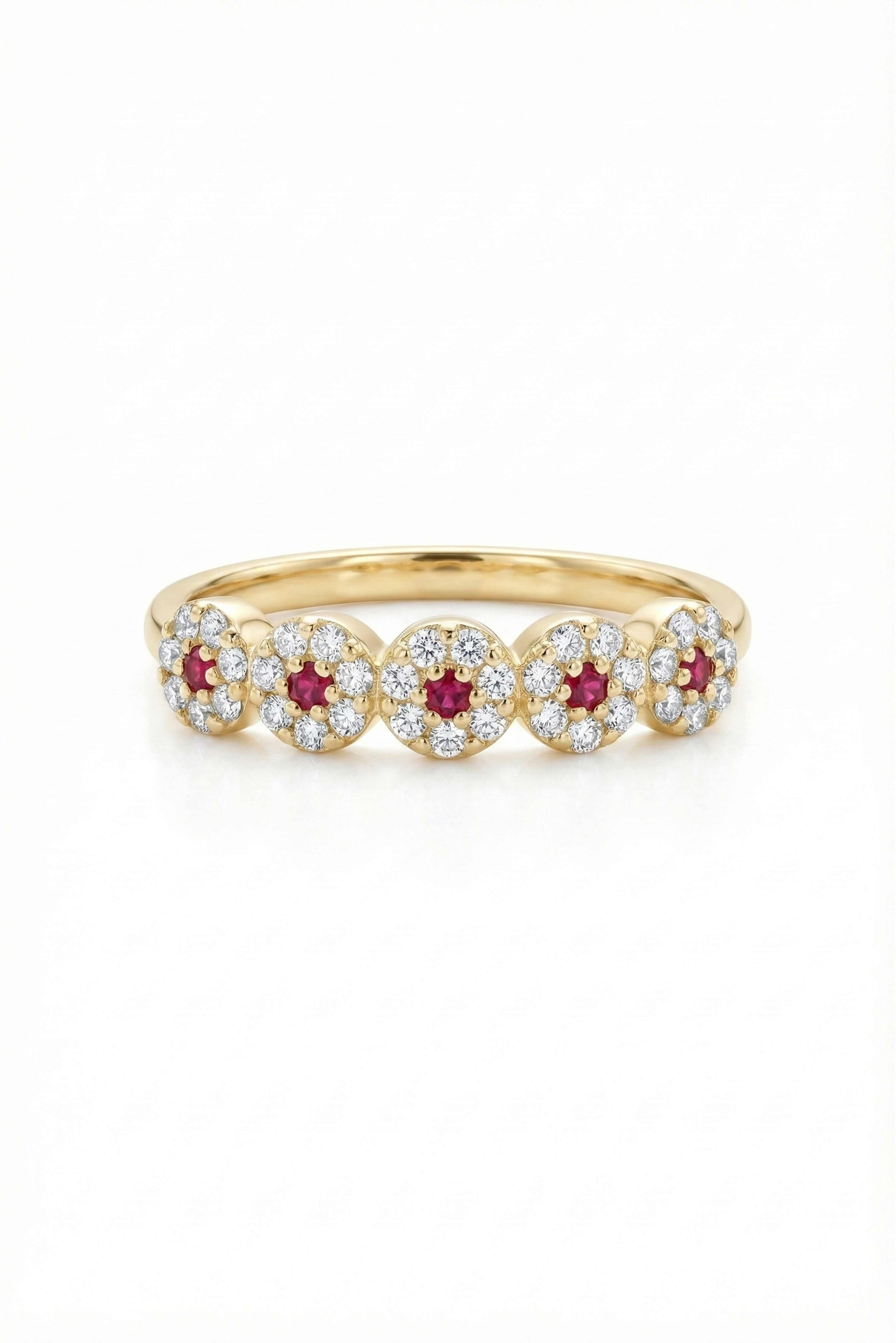 14k Gold Pink Sapphire and Diamond Cluster Band