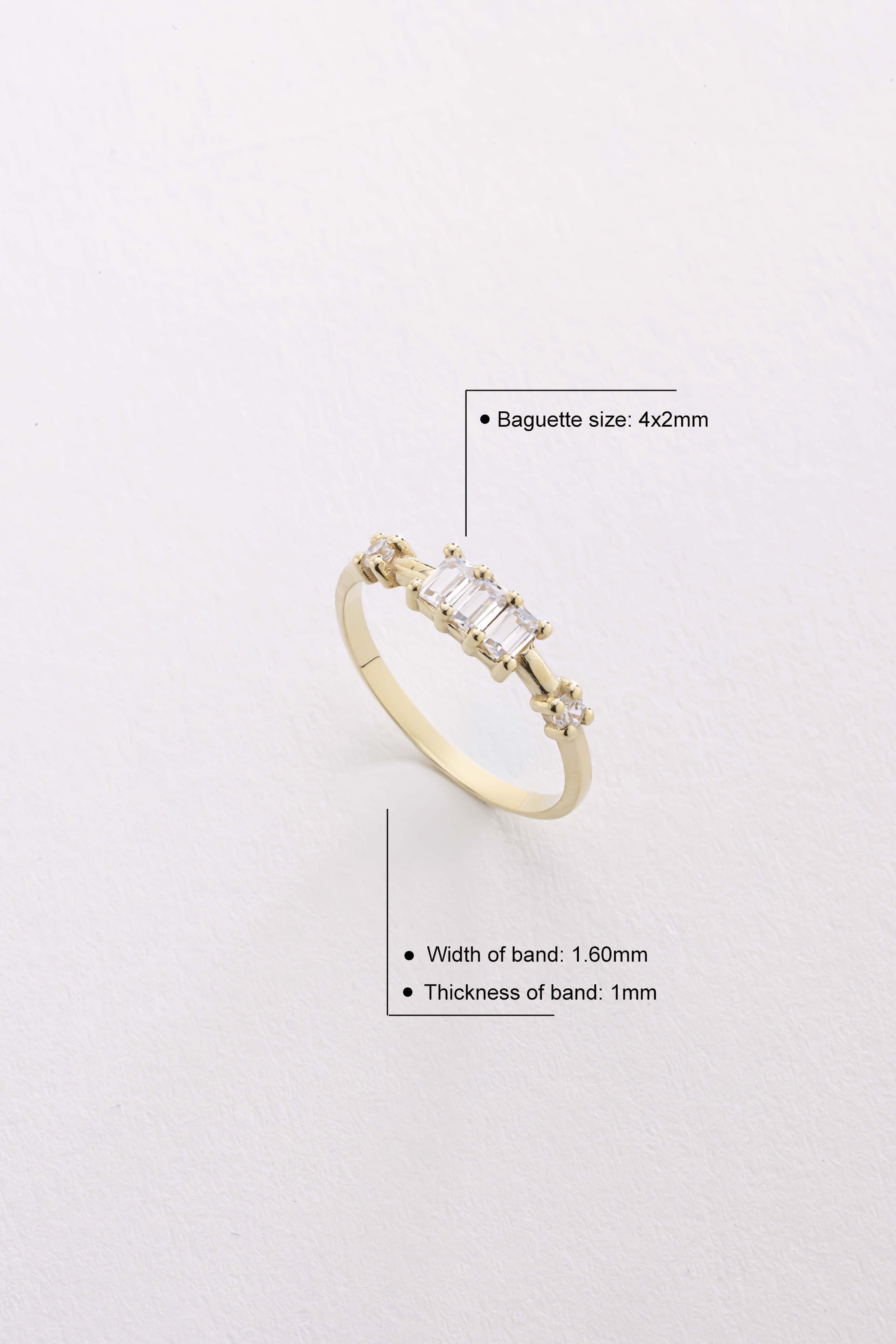 14k Gold Three Baguette Diamond Ring