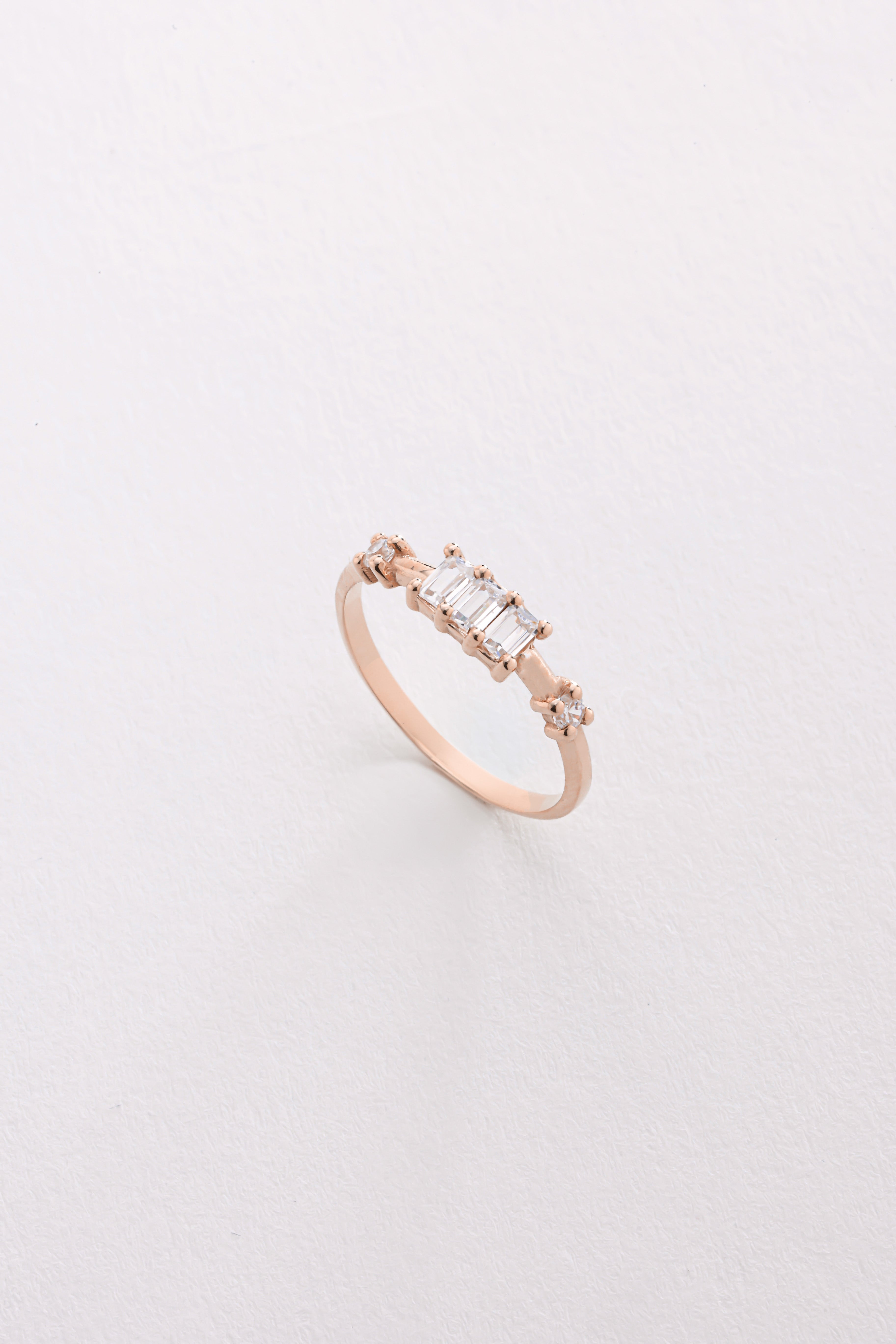 14k Gold Three Baguette Diamond Ring