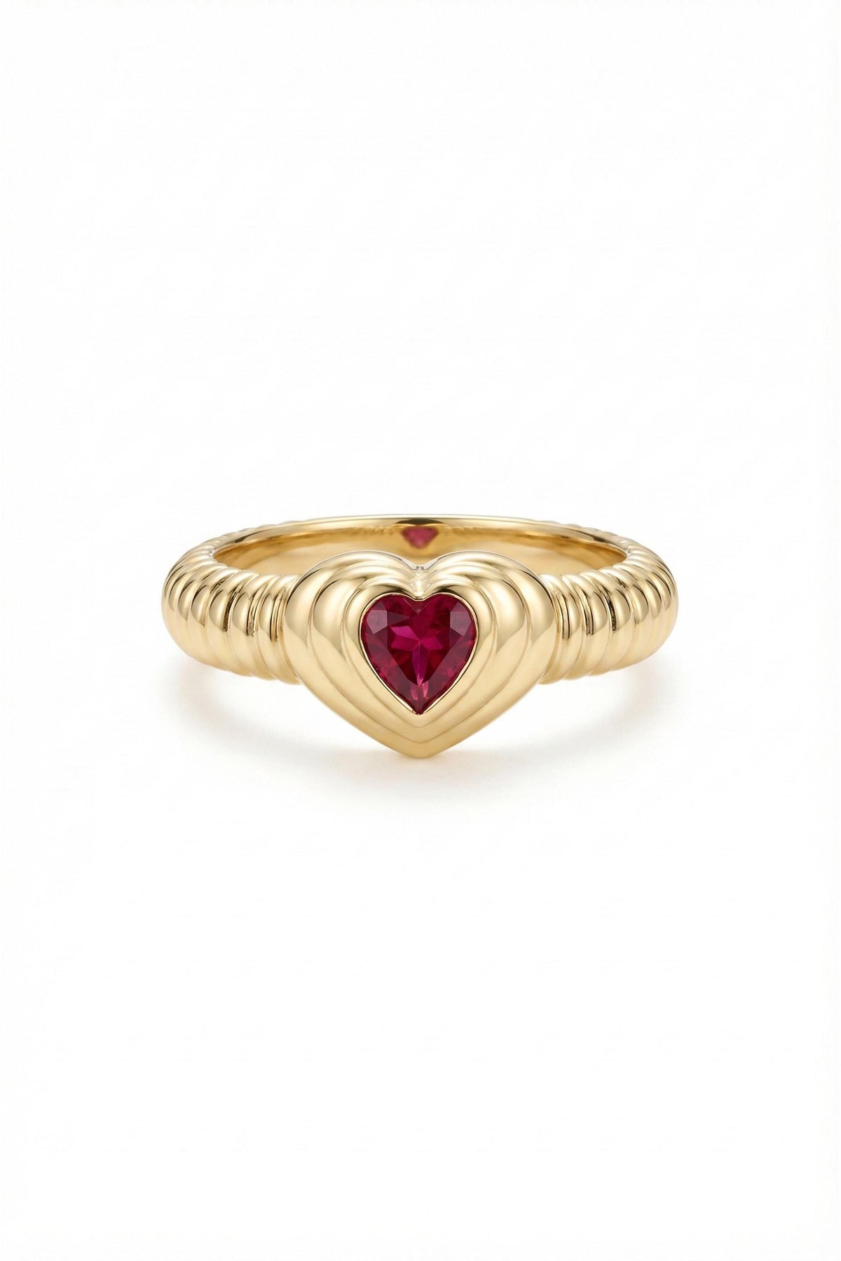 14K Solid Gold Twisted Rope Red Gemstone Ring