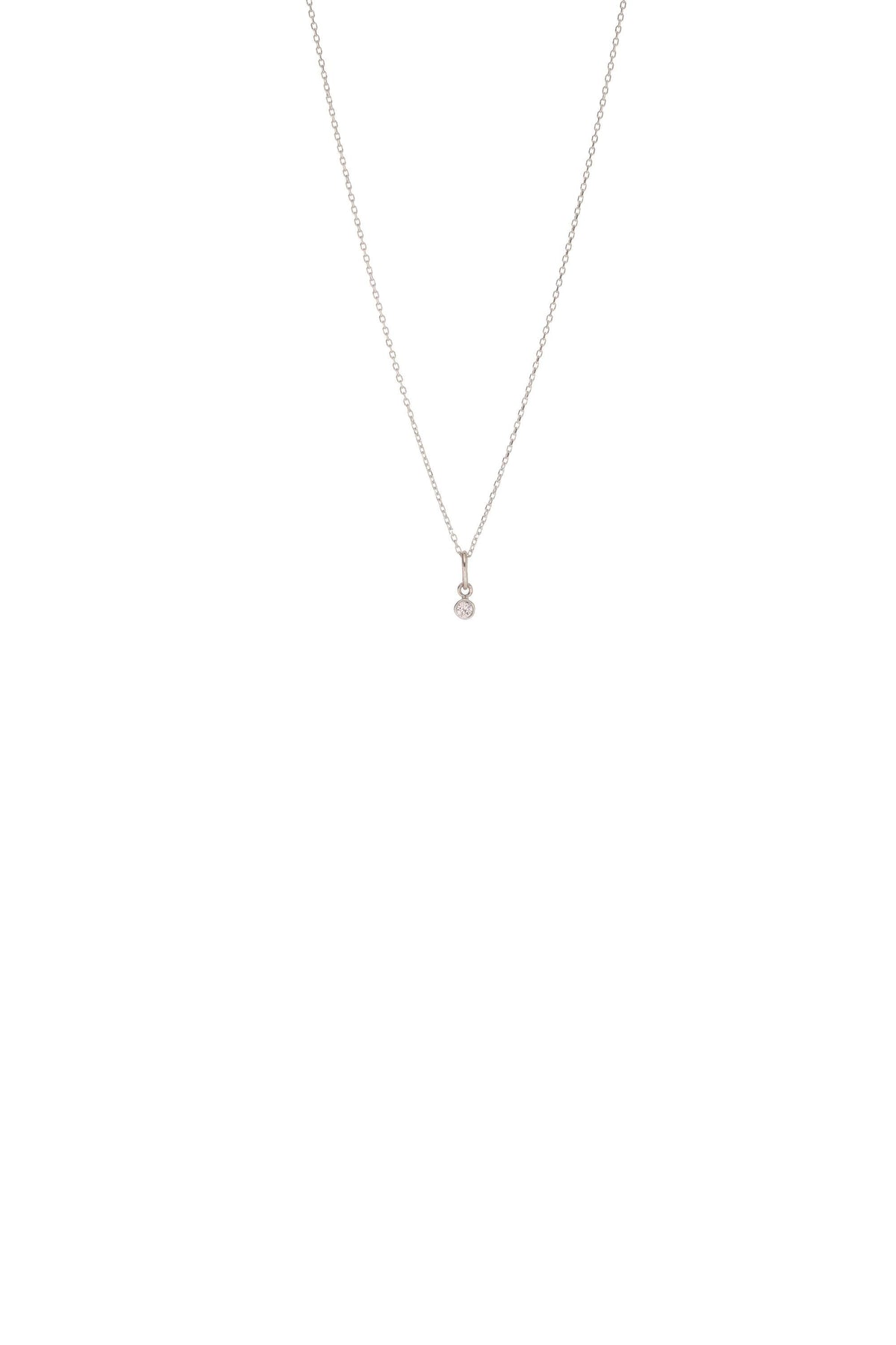 14K Solid Gold Solitaire Bezel Diamond Necklace