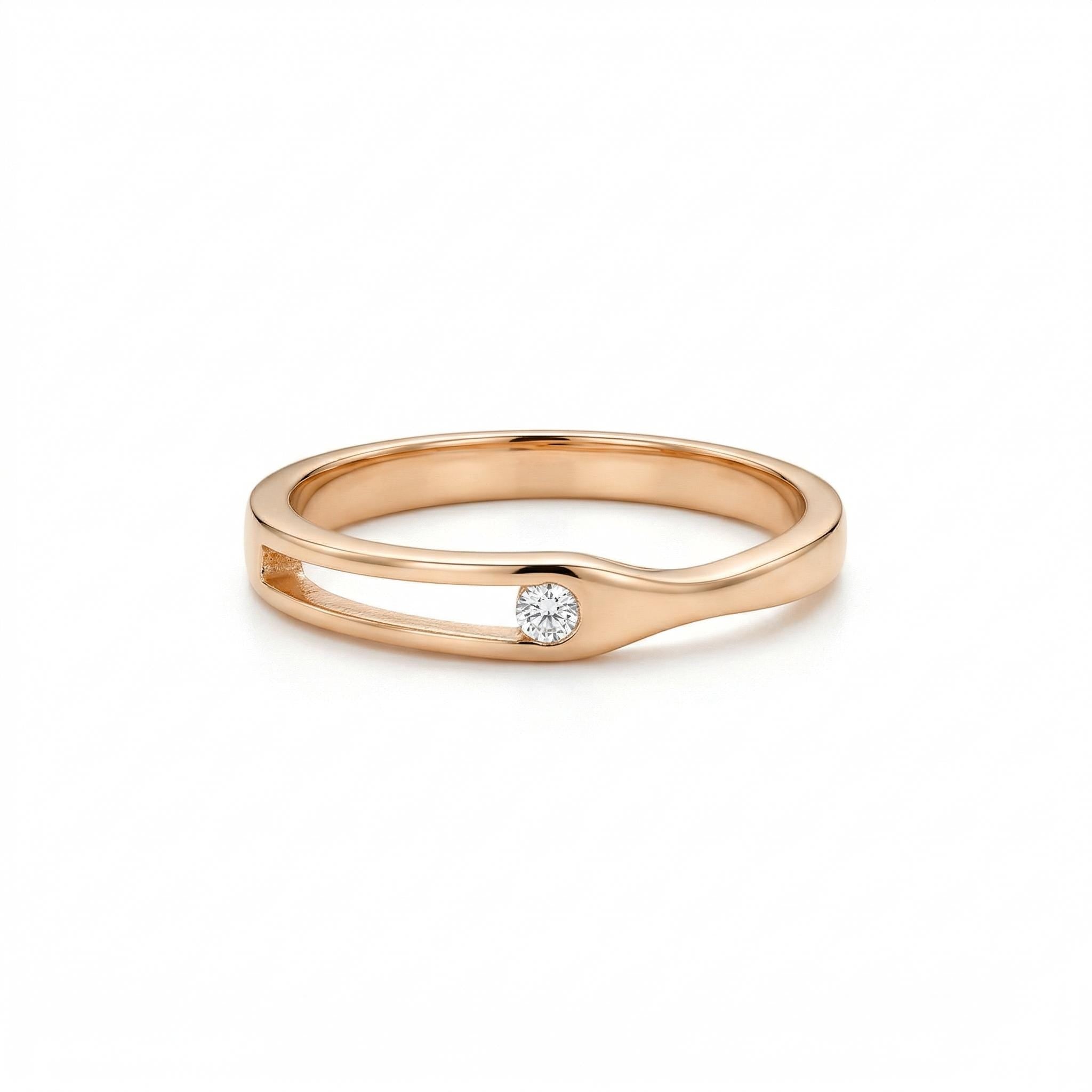 14K Gold Open Band Ring Minimal Diamond Ring