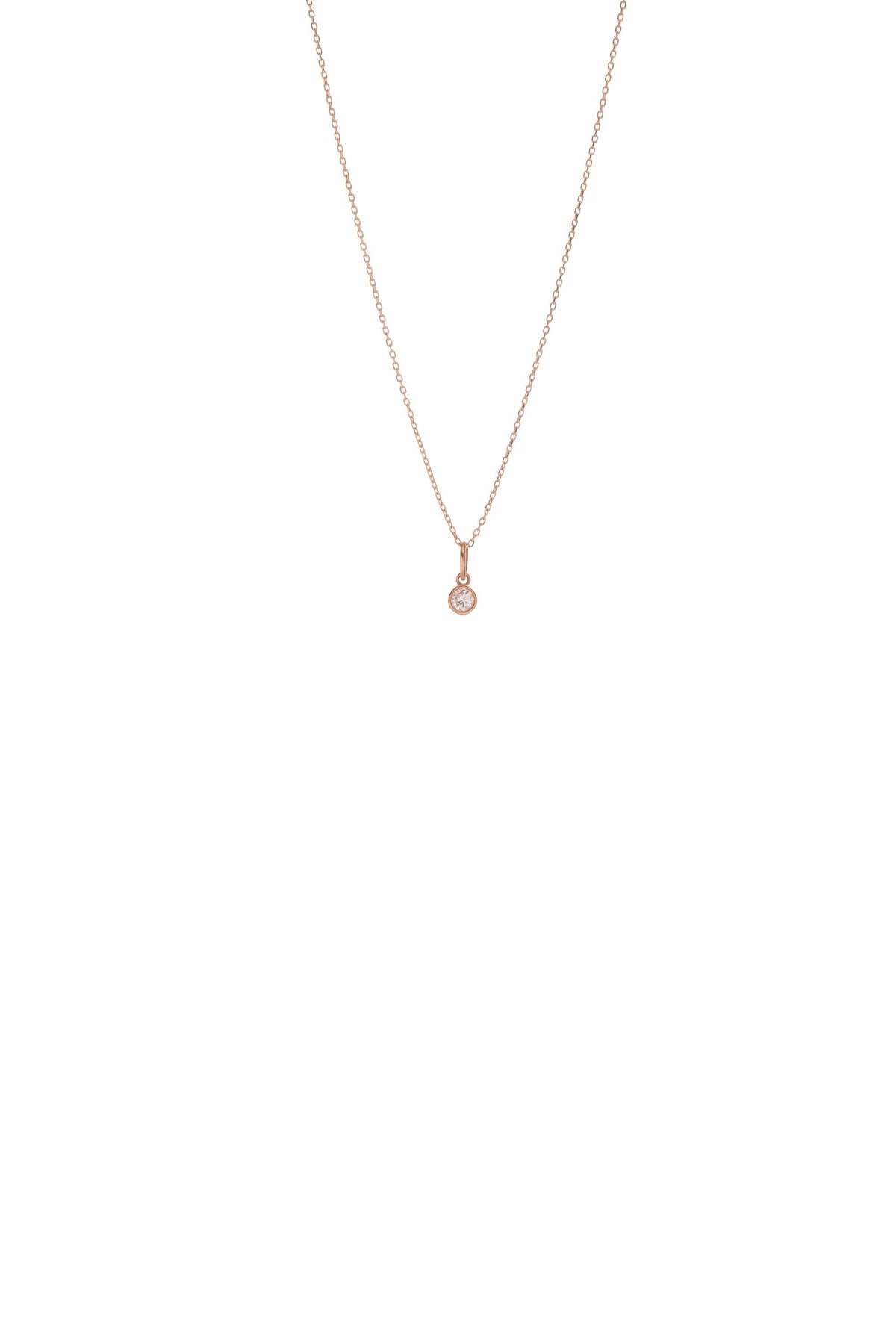 14K Solid Gold Solitaire Bezel Diamond Necklace