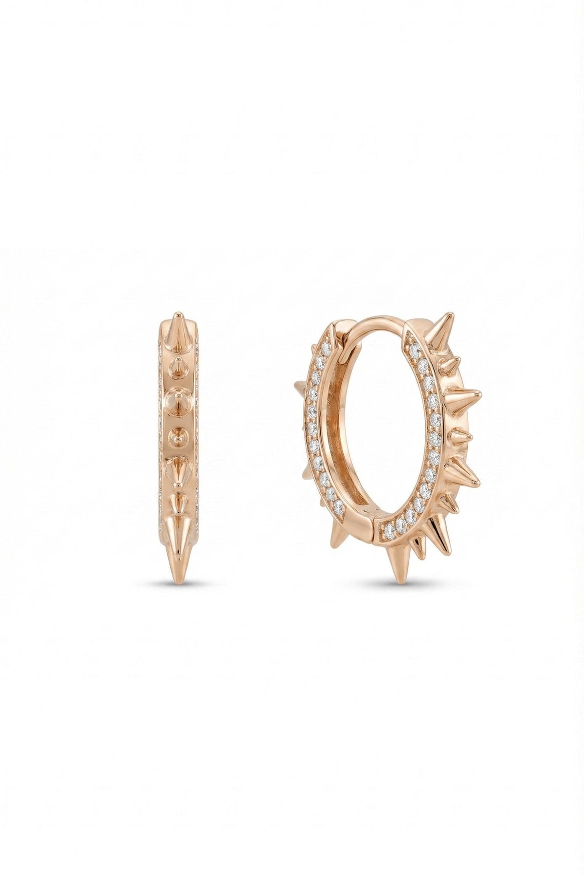 14K Gold Pavé Spiked Huggie Hoop Earrings