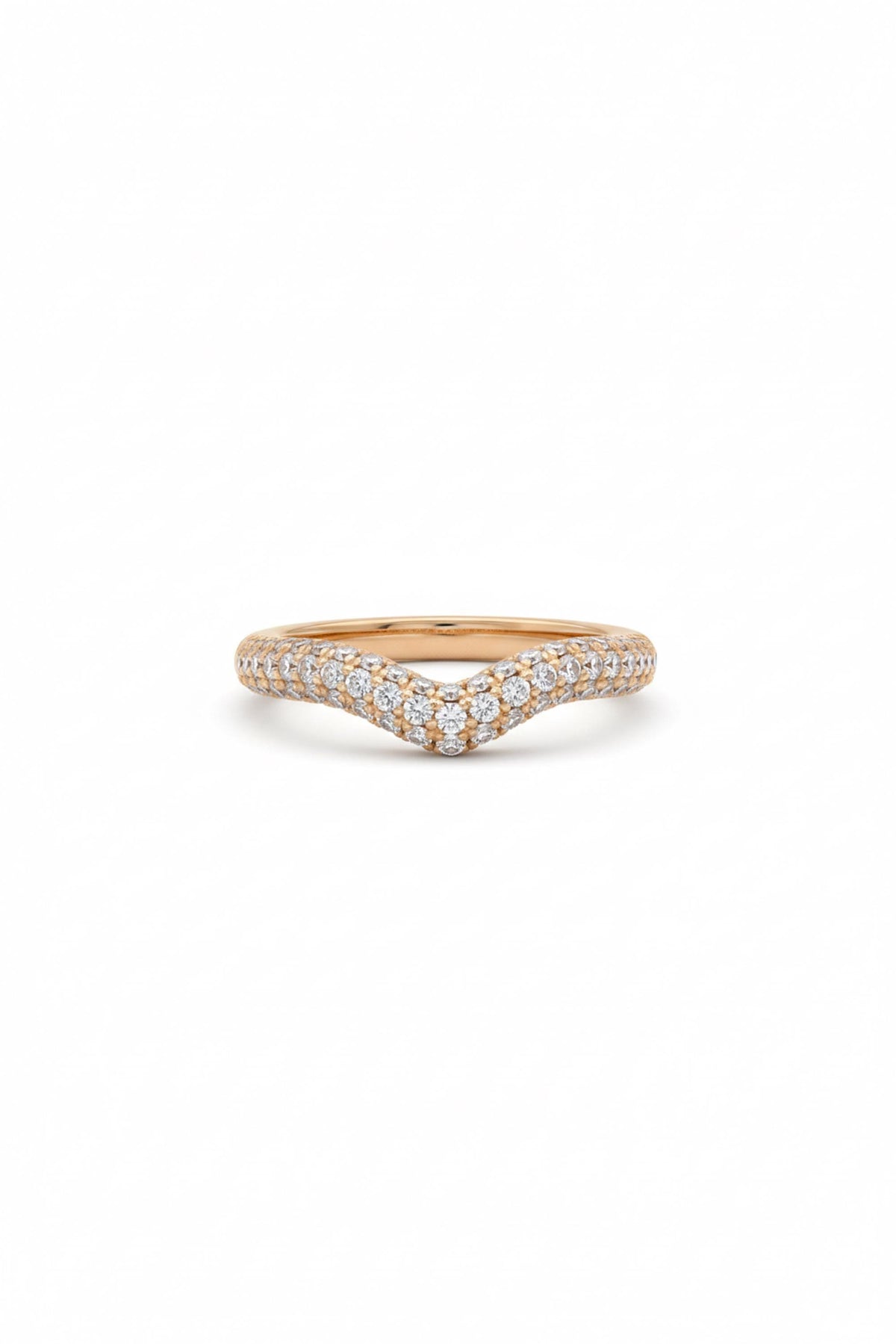 14K Solid Gold Wave Band Ring with Diamond Cut Stones
