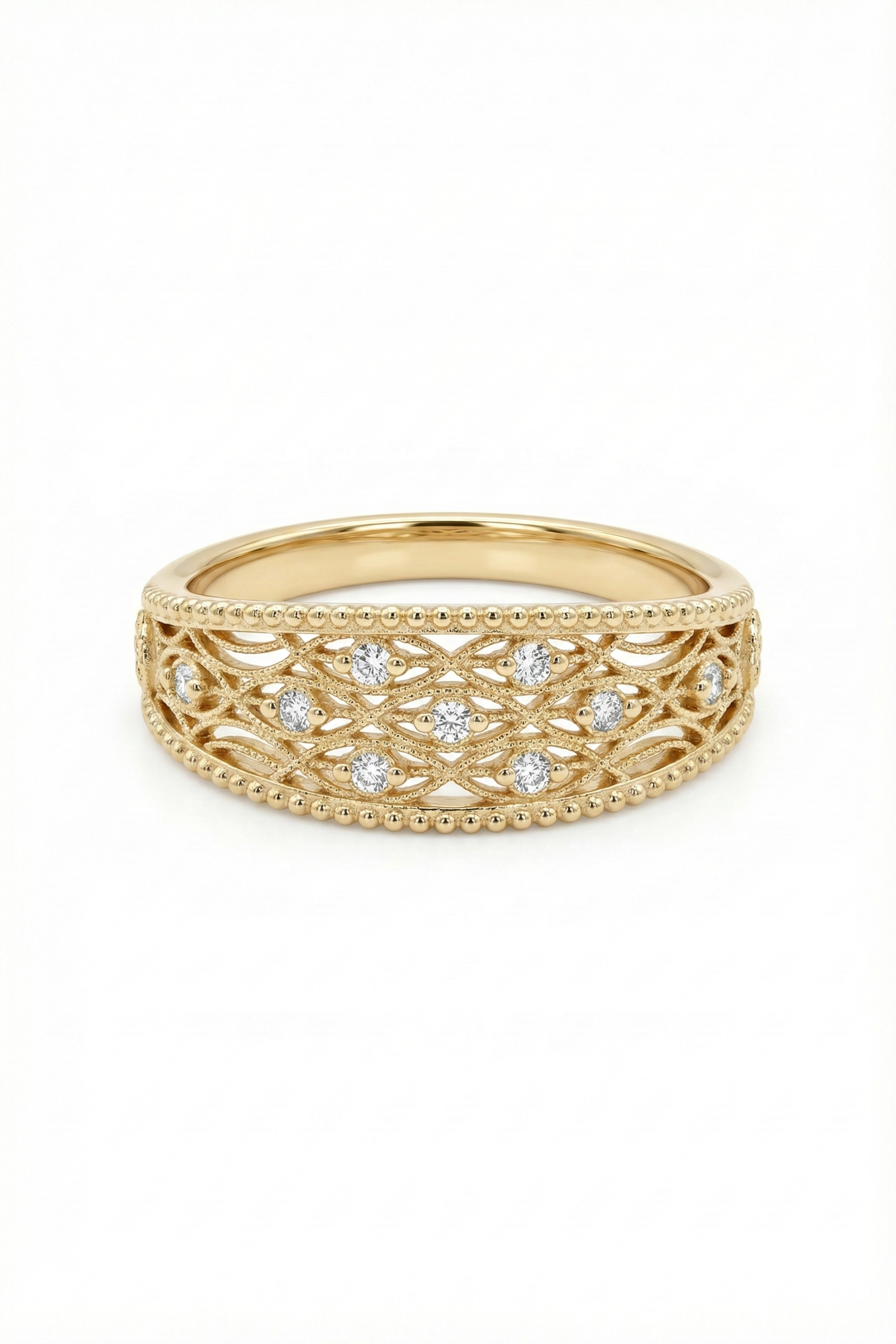 14k Gold Filigree Diamond Band