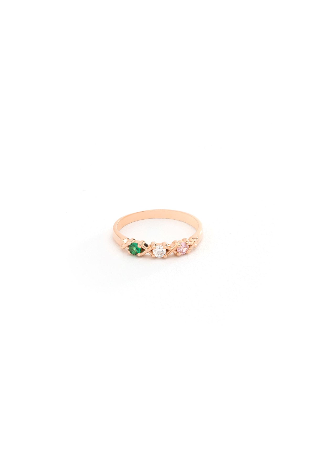 14K Gold Green Gemstone & Sparkling Stone Band Ring