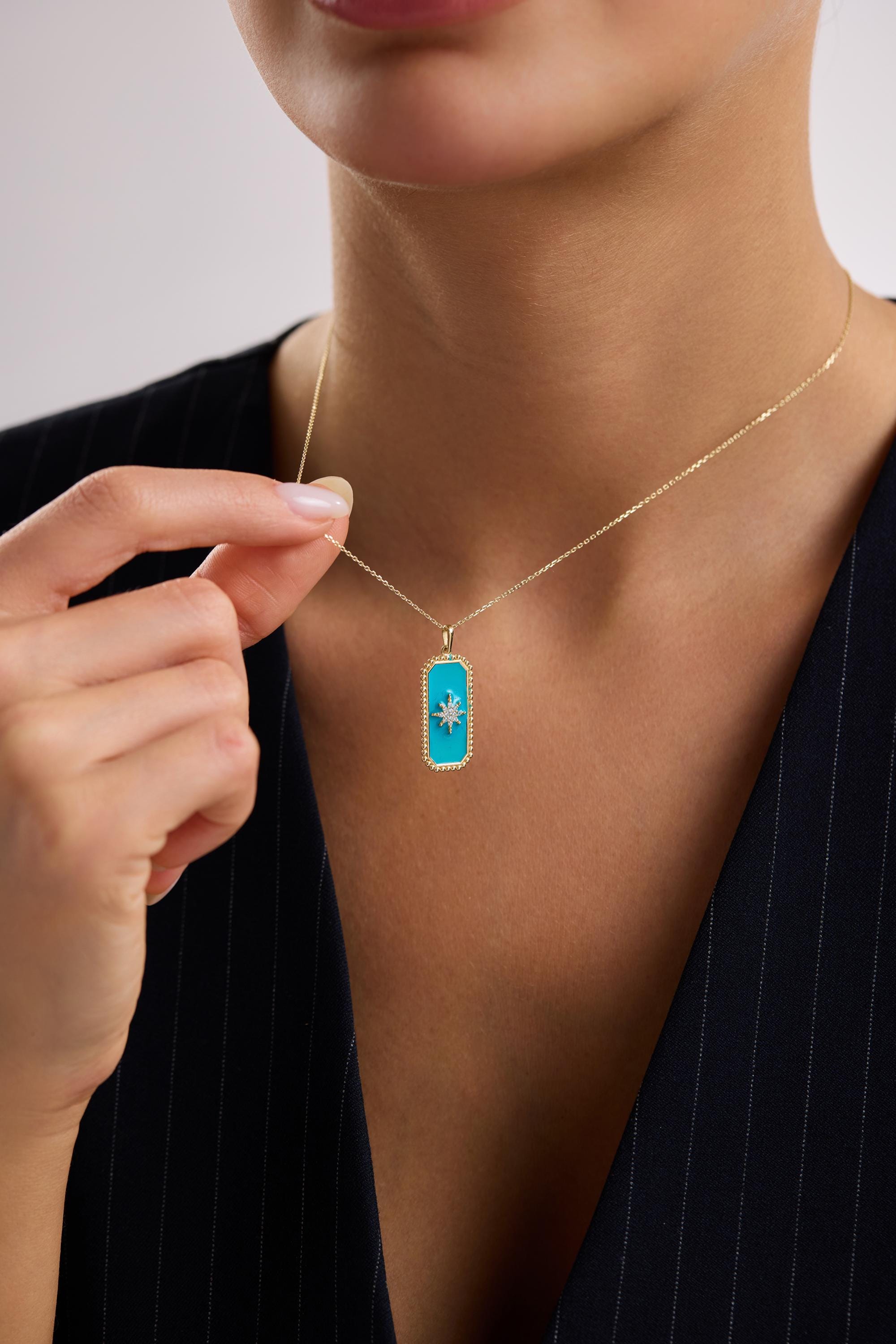 14K Diamond Gold Enamel Pendant Necklace
