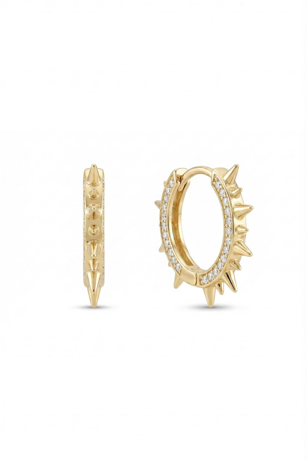 14K Gold Pavé Spiked Huggie Hoop Earrings