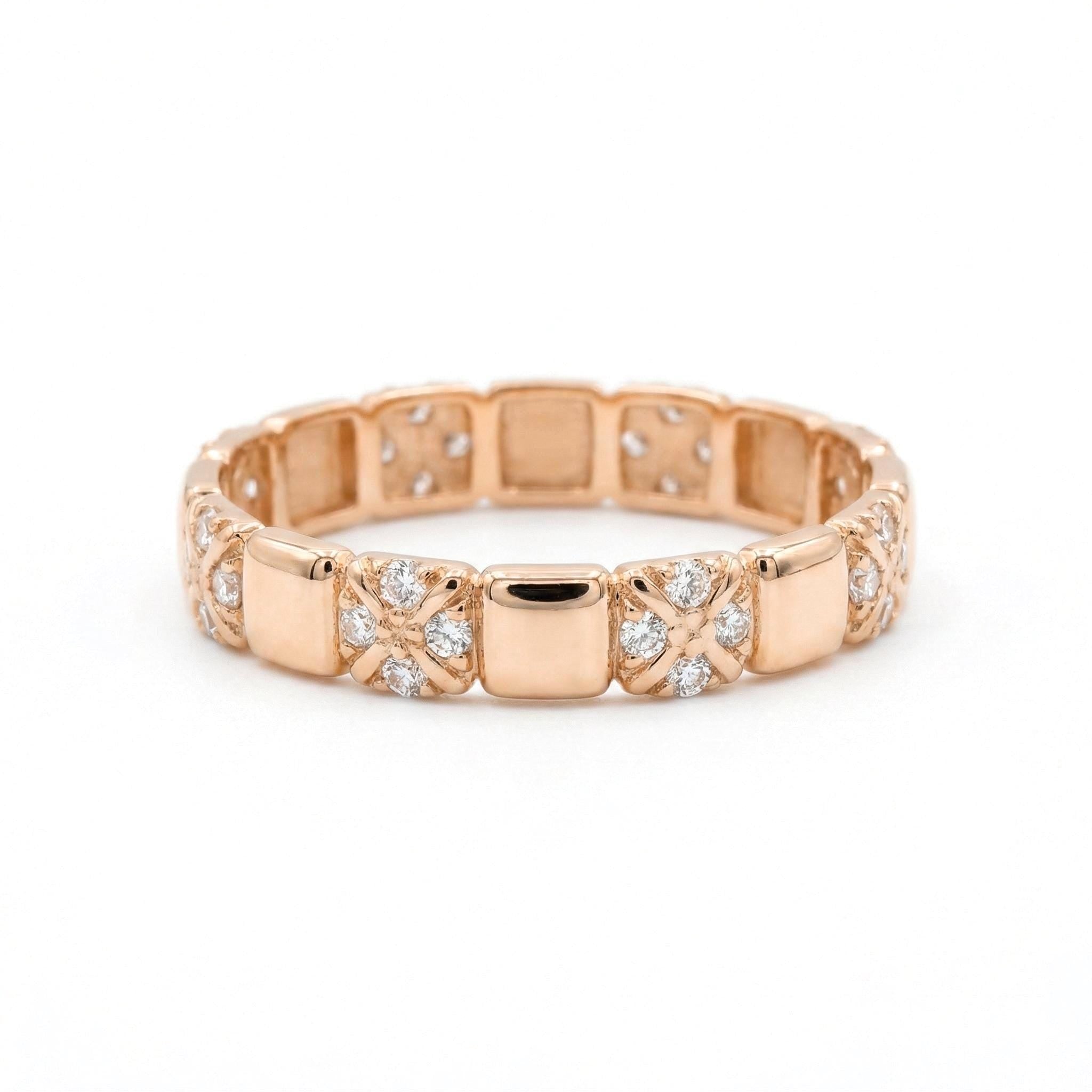 14K Gold Diamond Square Link Band Ring Modern Stackable