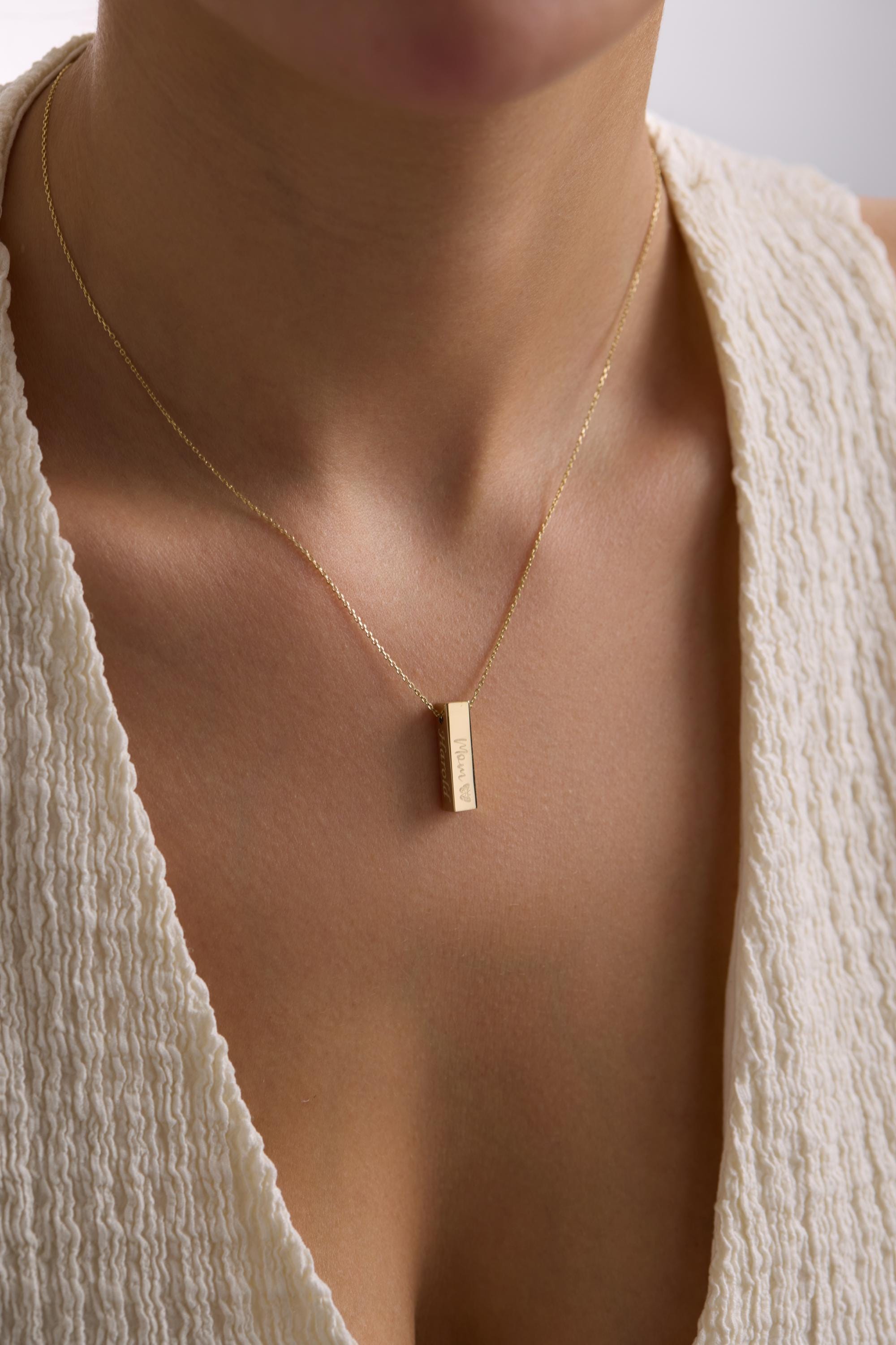 14k Solid Gold Vertical Bar Necklace