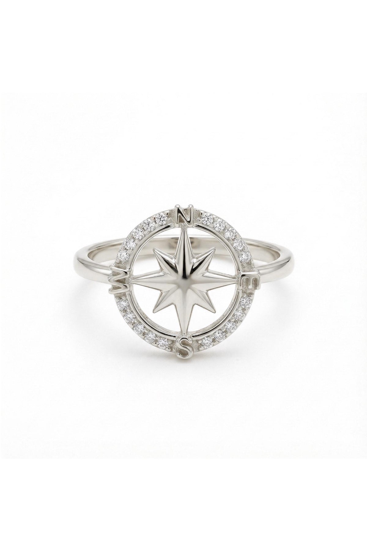 14K Gold Compass Starburst Pavé Halo Ring