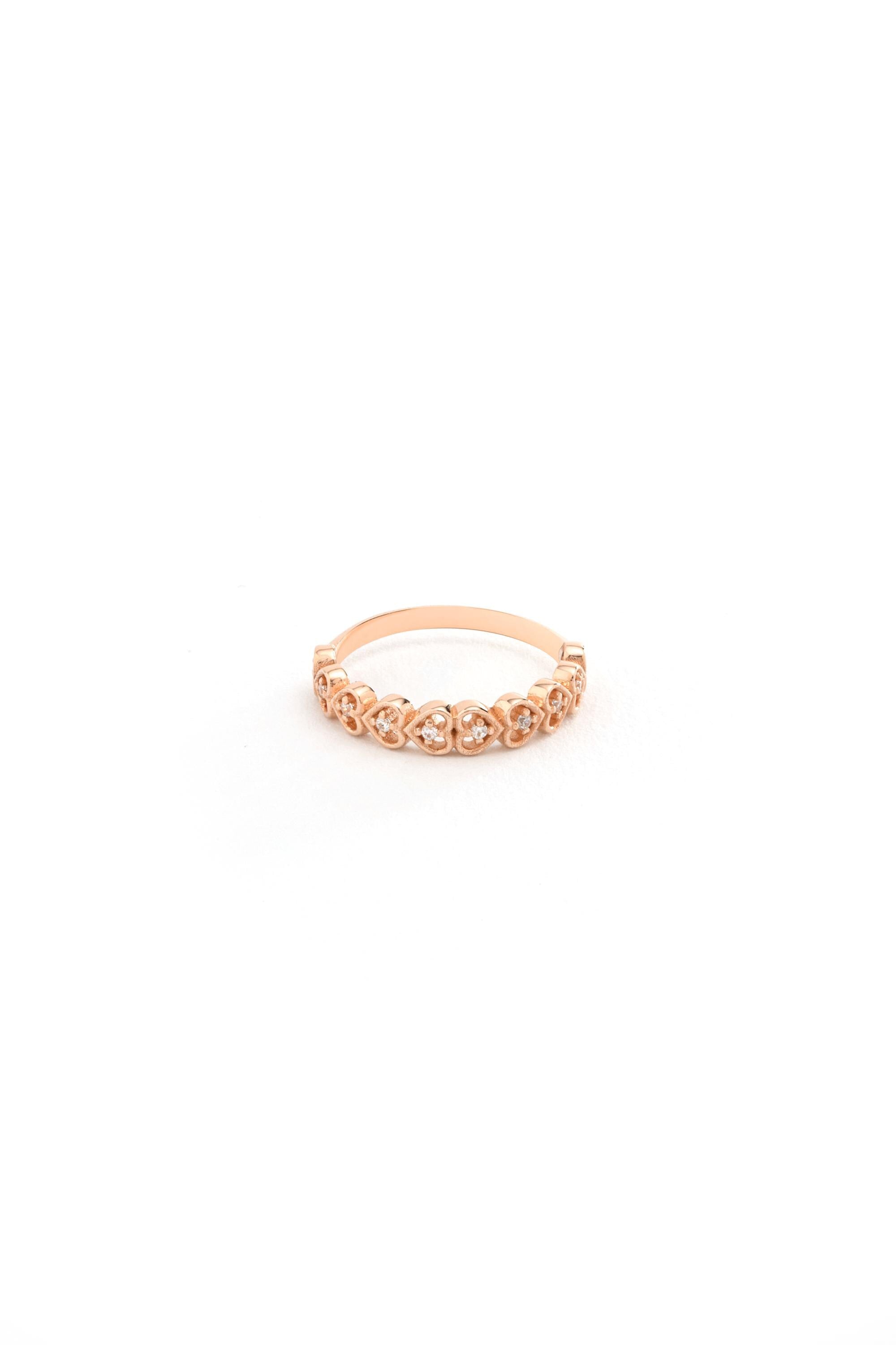 14K Gold CZ Heart Band
