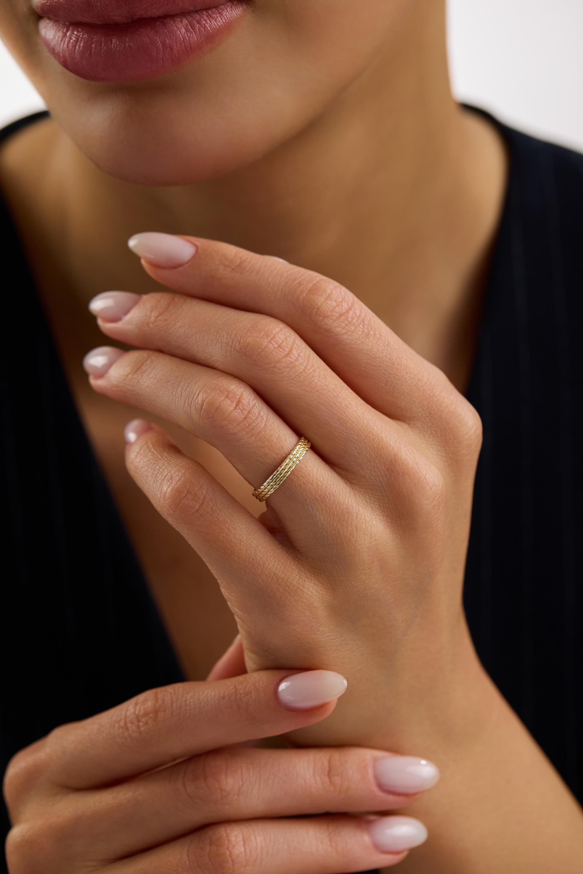 14K Gold Textured Stacking Ring Minimal Dainty Everyday Band