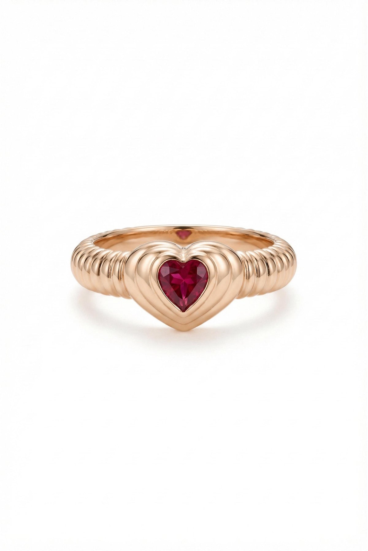 14K Solid Gold Twisted Rope Red Gemstone Ring