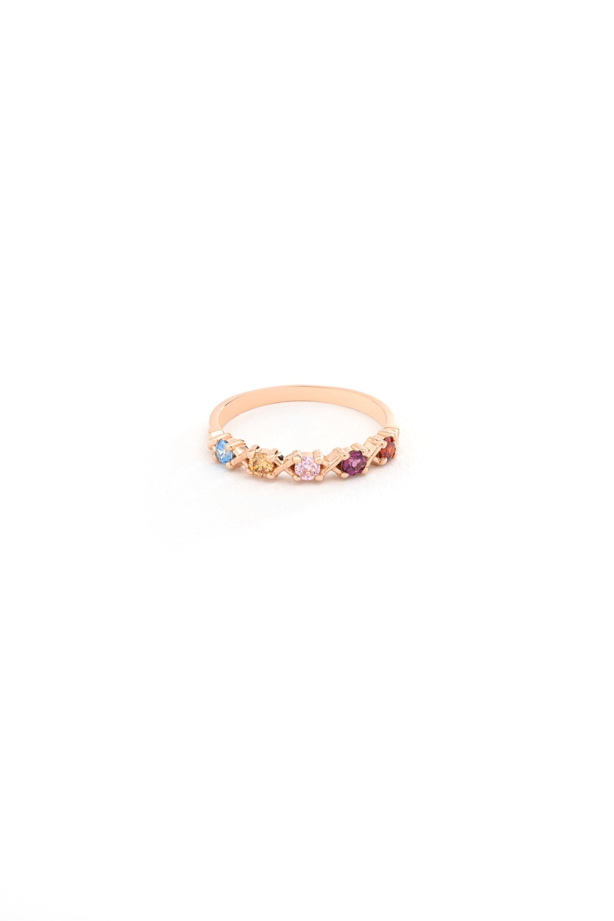 14K Solid Gold Rainbow Gemstone Band Ring