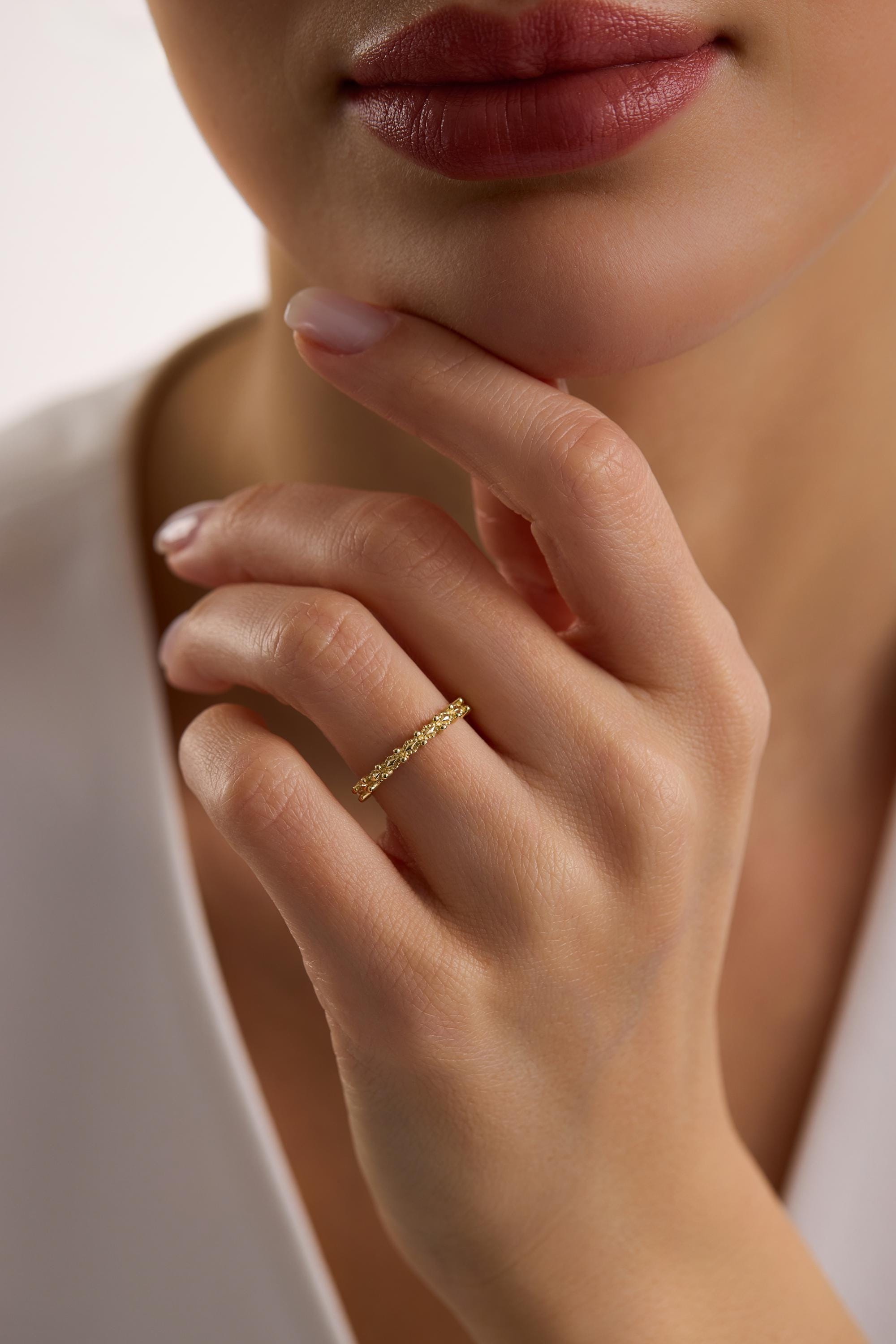 14k Solid Gold Textured Wedding Band, Minimalist Stacking Ring