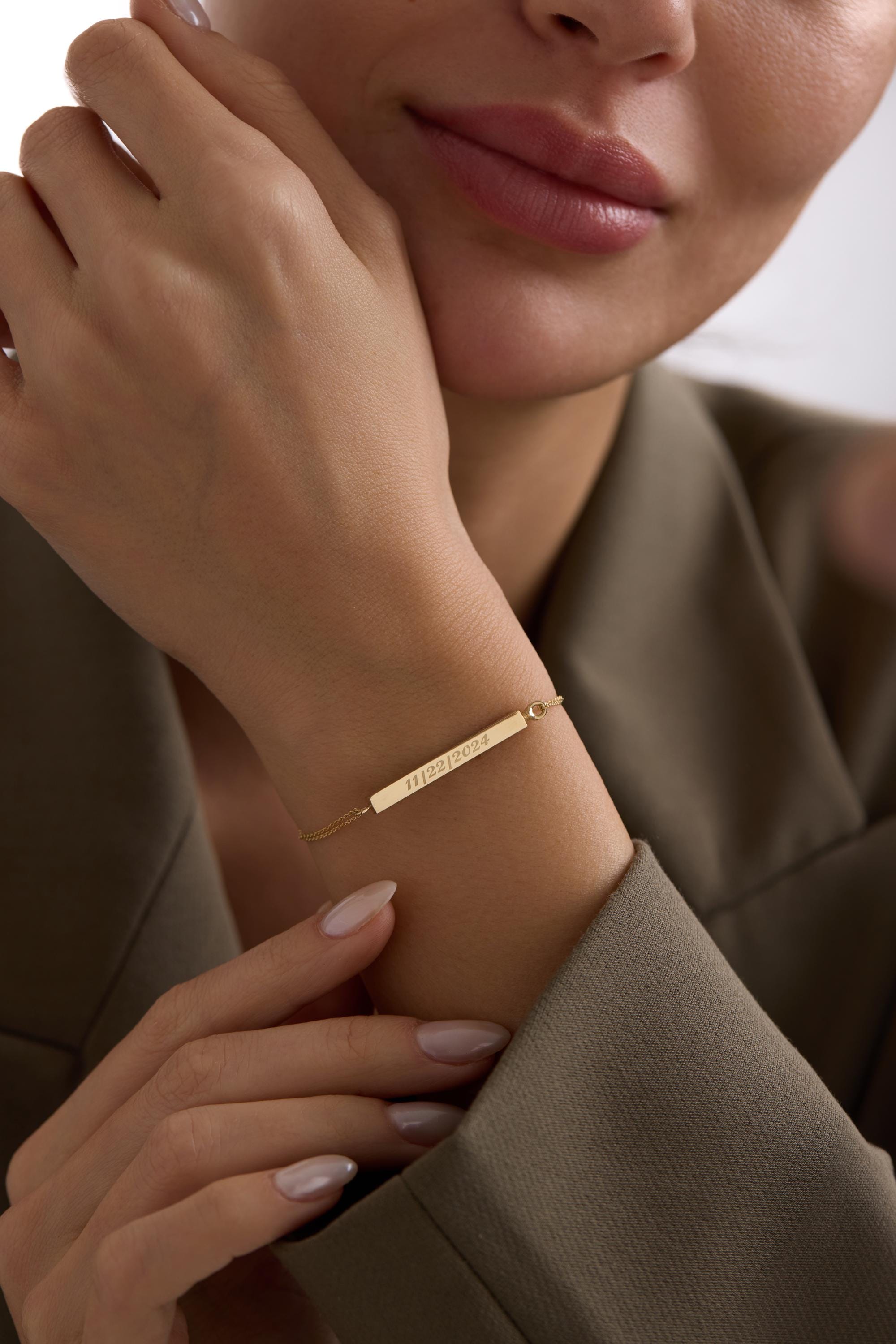 14K Real Gold 3D Urn Bar Bracelet