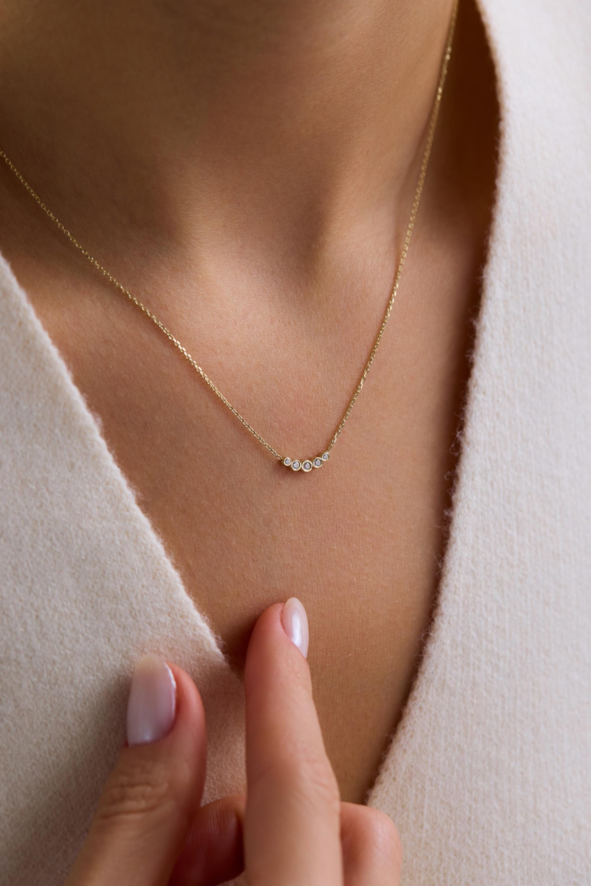 14K Solid Gold Bezel Diamond Necklace