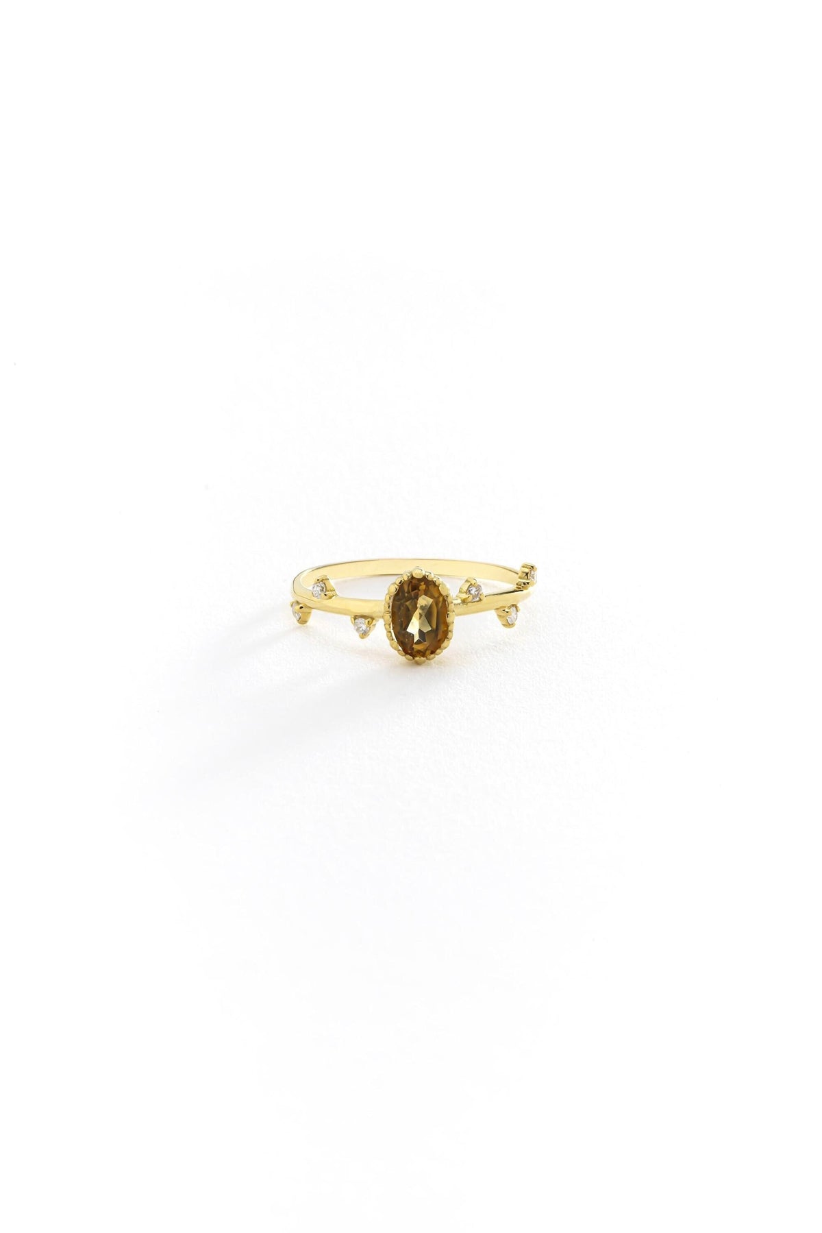 14K Gold Oval Tiger Eye Vine Ring