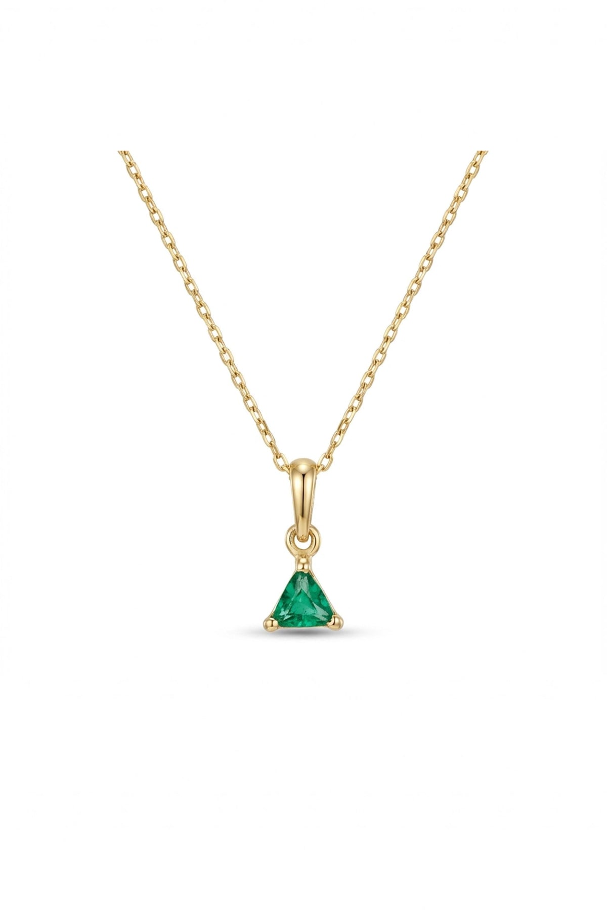 14K Gold Trillion Emerald Pendant Necklace
