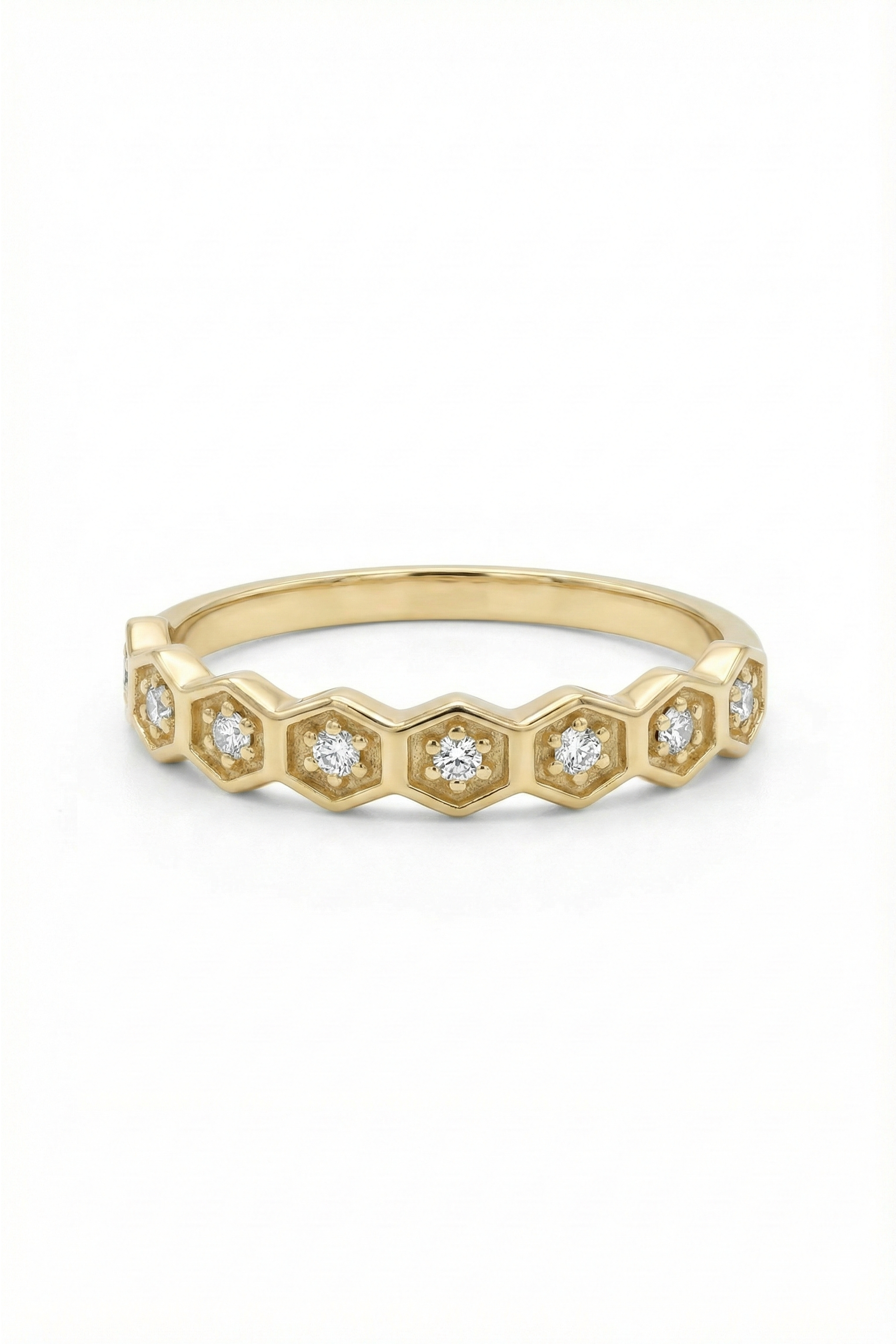14k Gold Sparkle Hexagon Ring