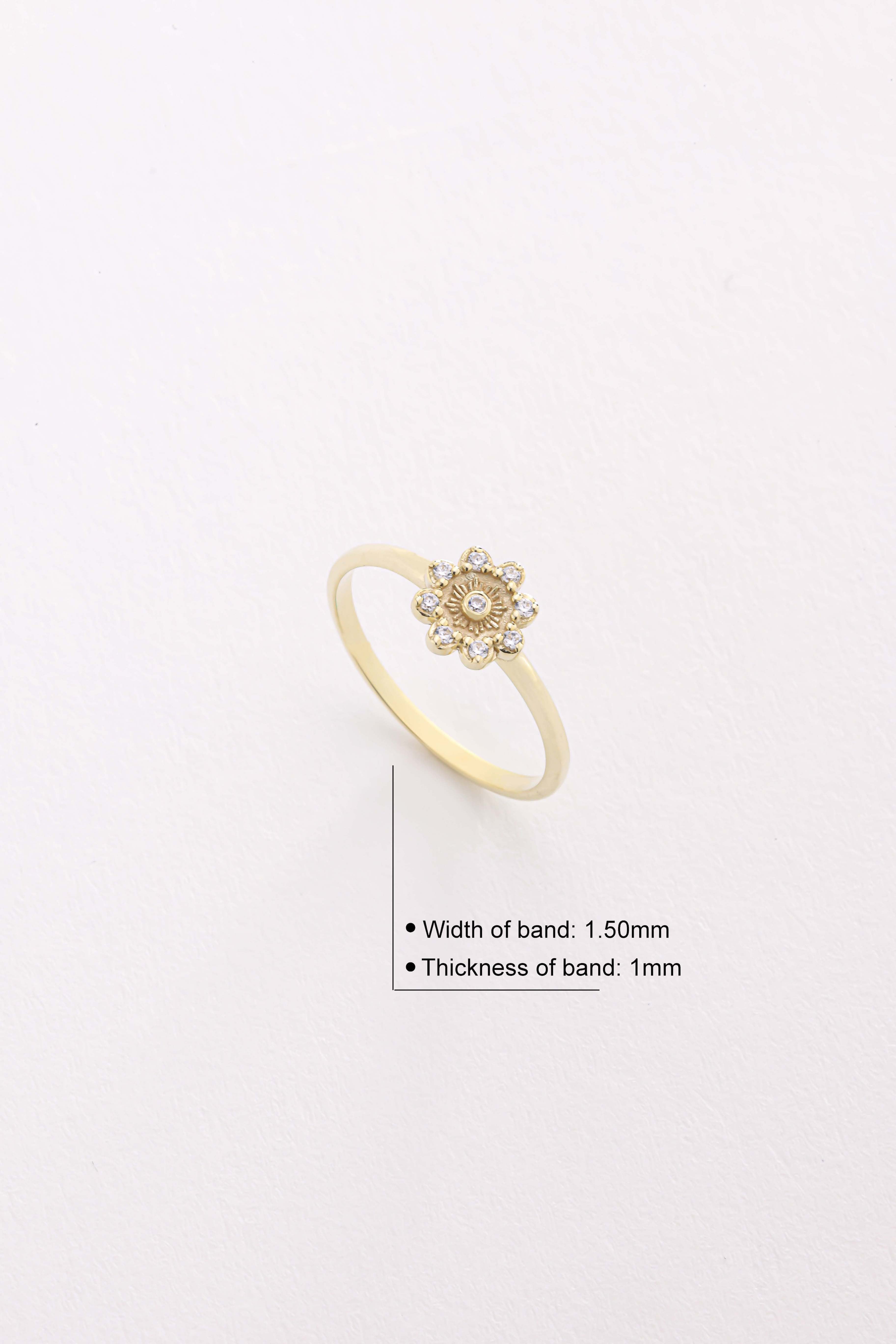 14k Gold Diamond Flower Ring