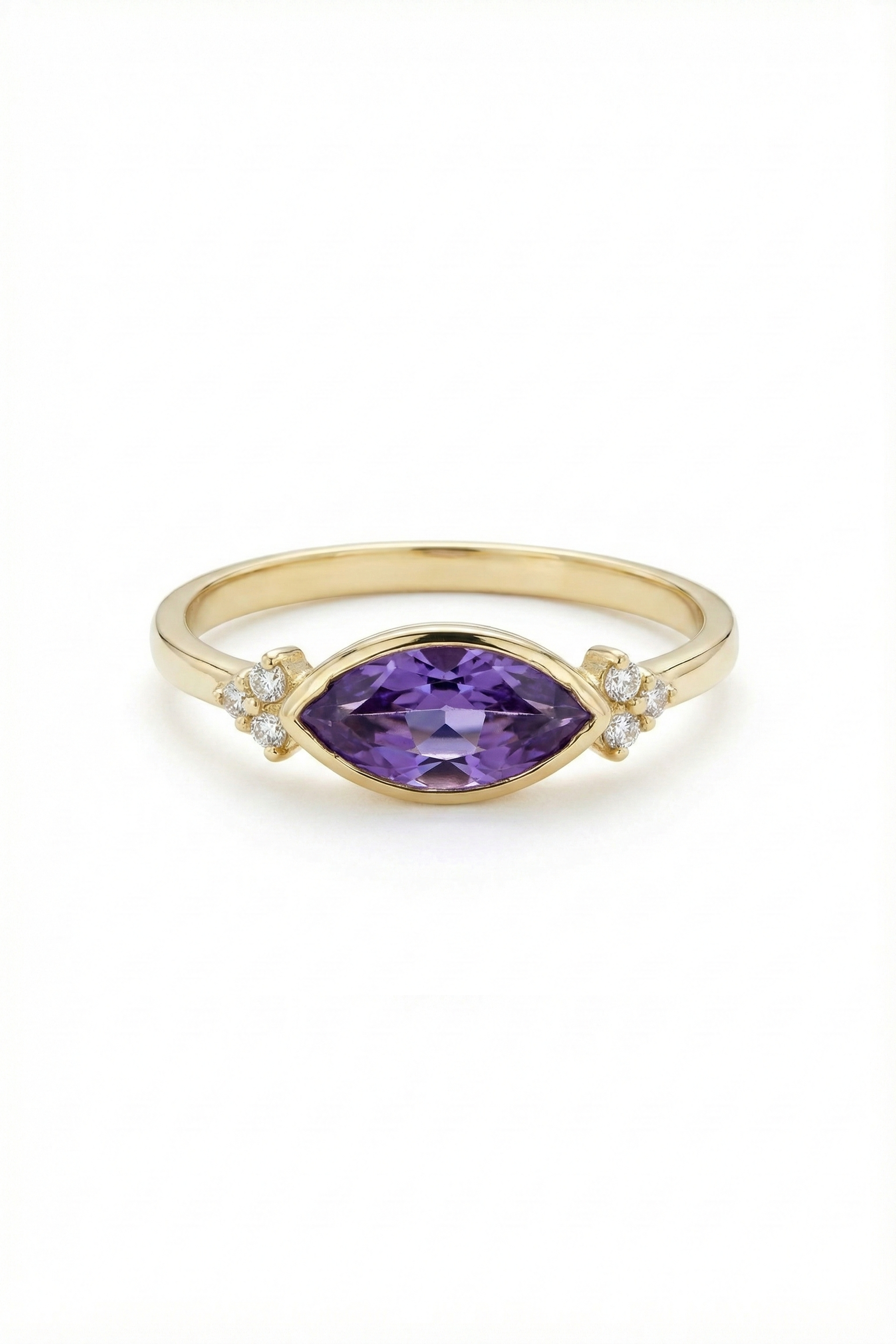 14k Gold Marquise Amethyst Ring