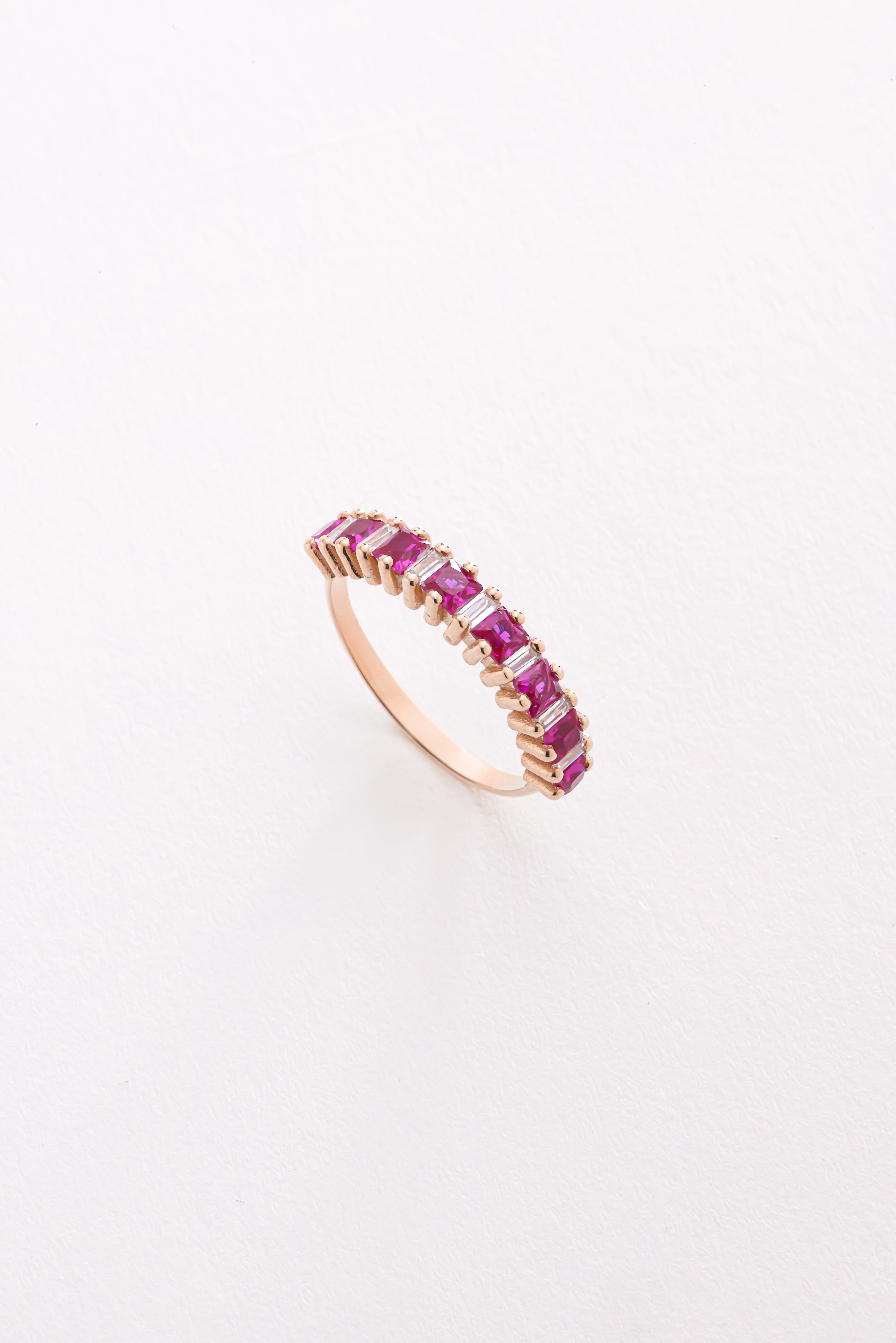 14k Gold Ruby Baguette Ring