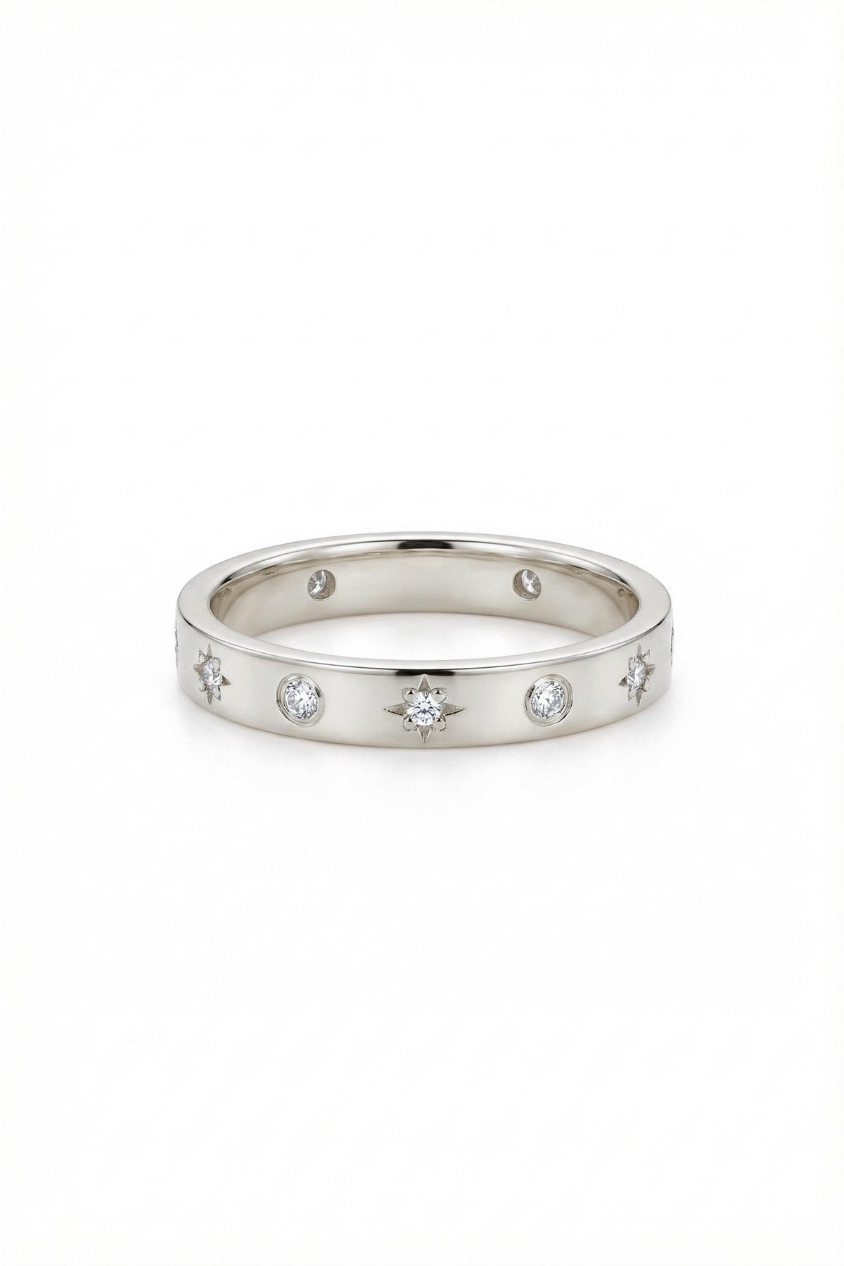 14K Gold Starburst Flush Set Diamond Band