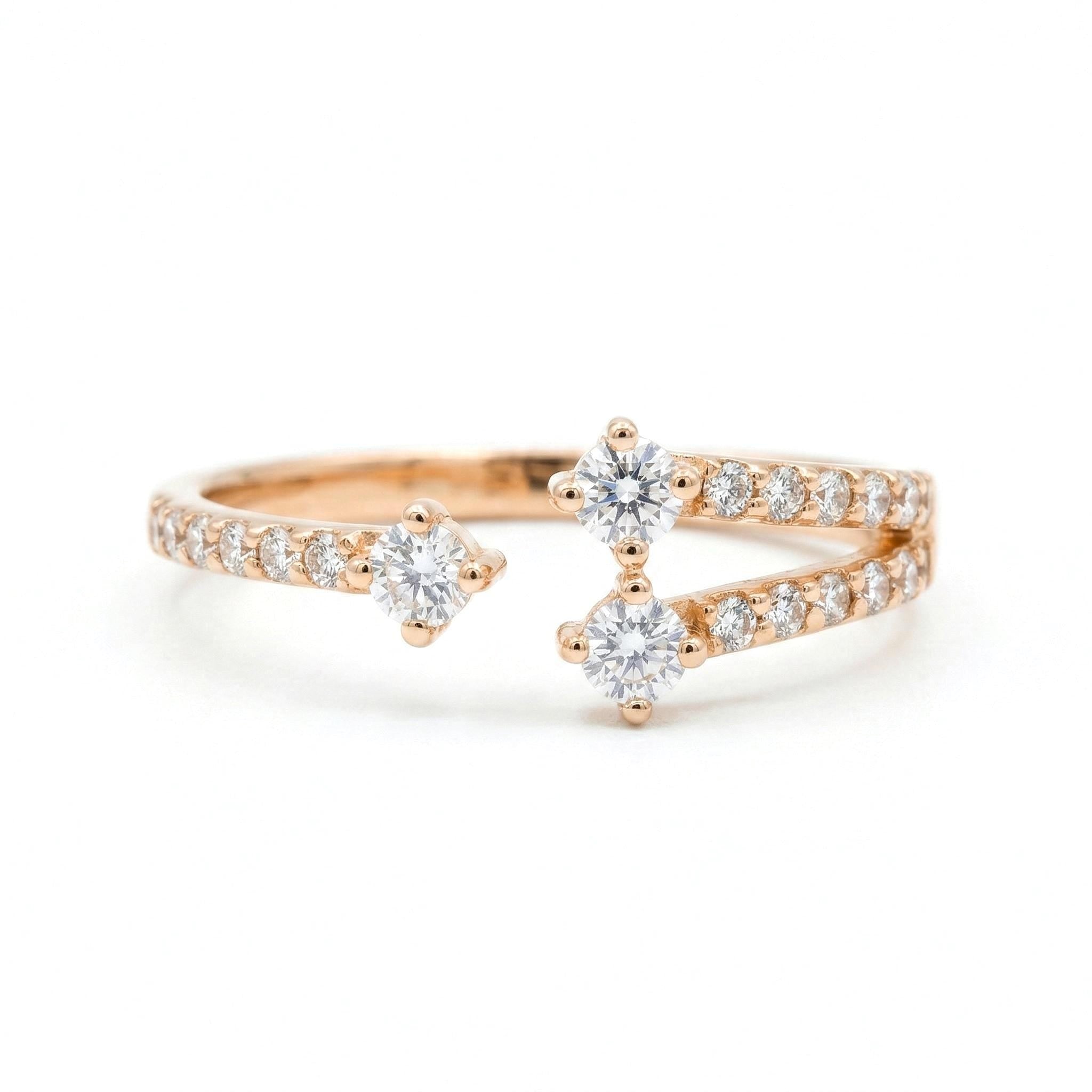 14K Gold Diamond Split Ring Minimalist Open Band Gold Ring