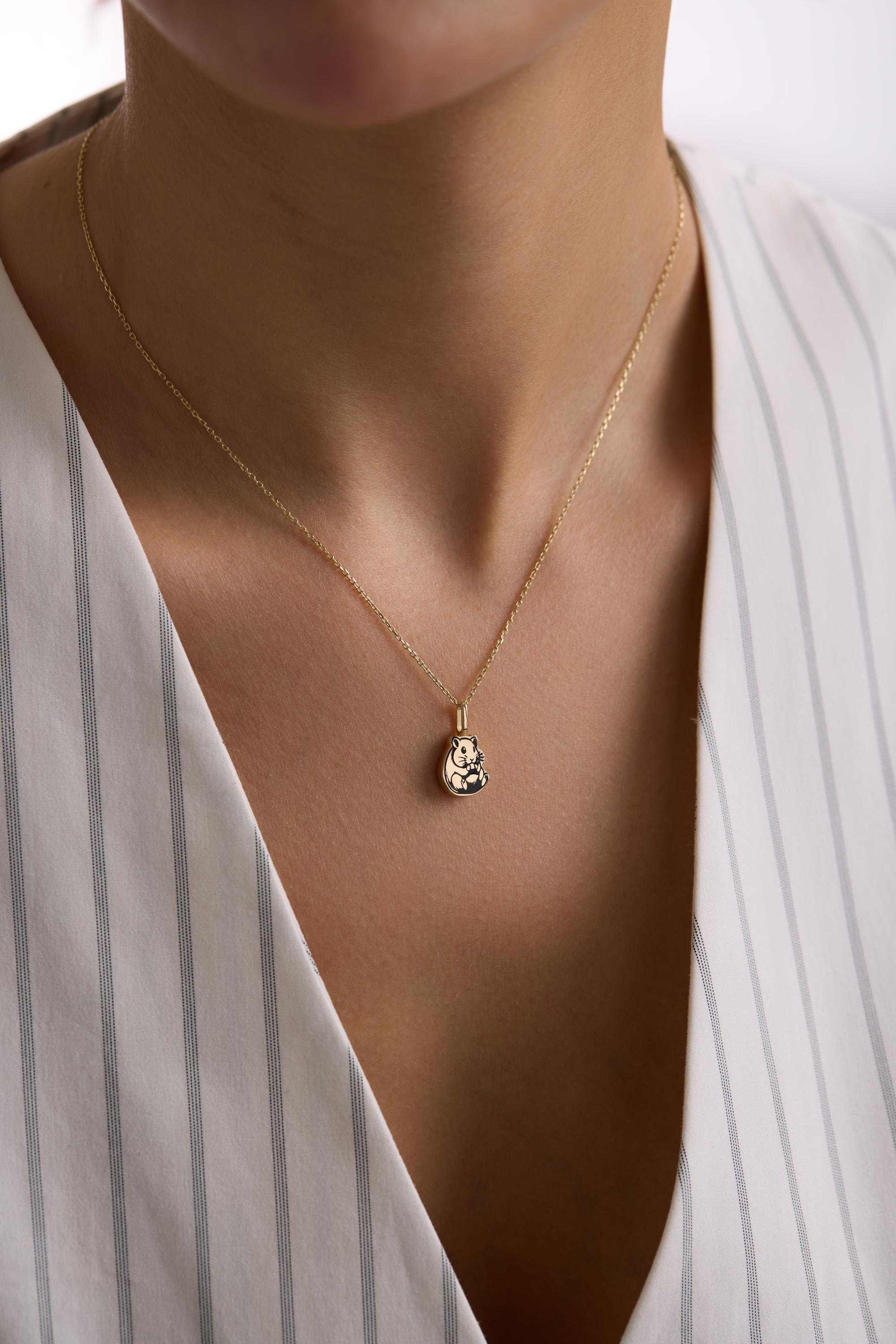 14K Urn Solid Gold Hamster Necklace