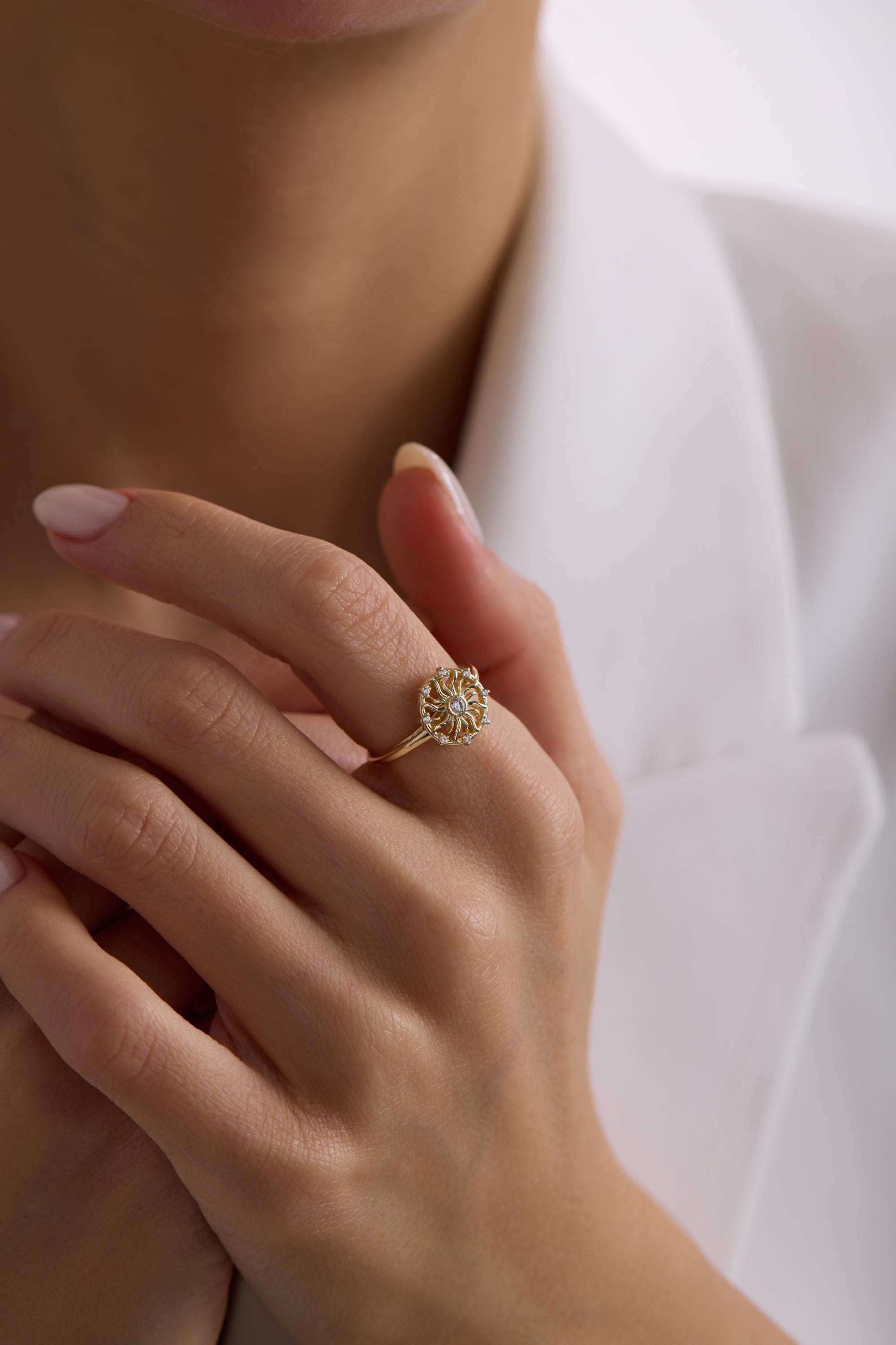 14K Solid Gold Sunburst Ring