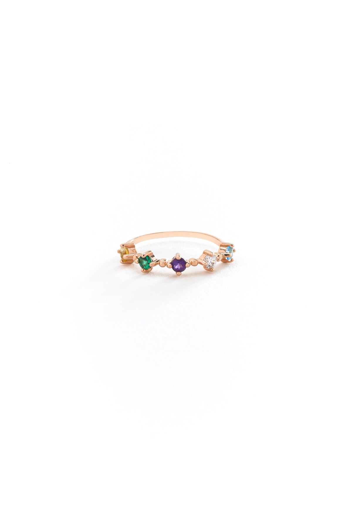14K Solid Gold Multicolor Gemstone Band Ring
