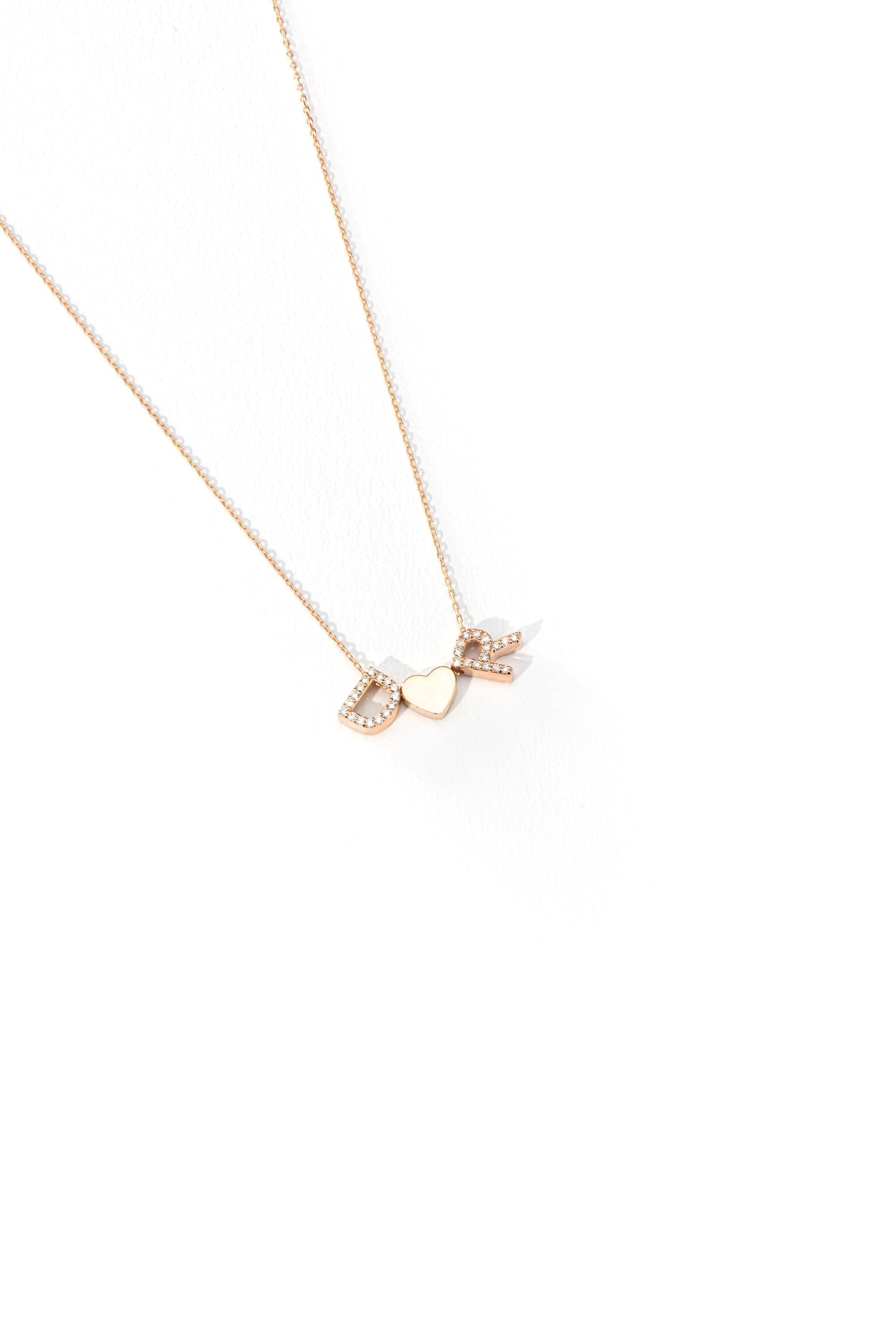 14K Gold Diamond Letters With Heart Necklace