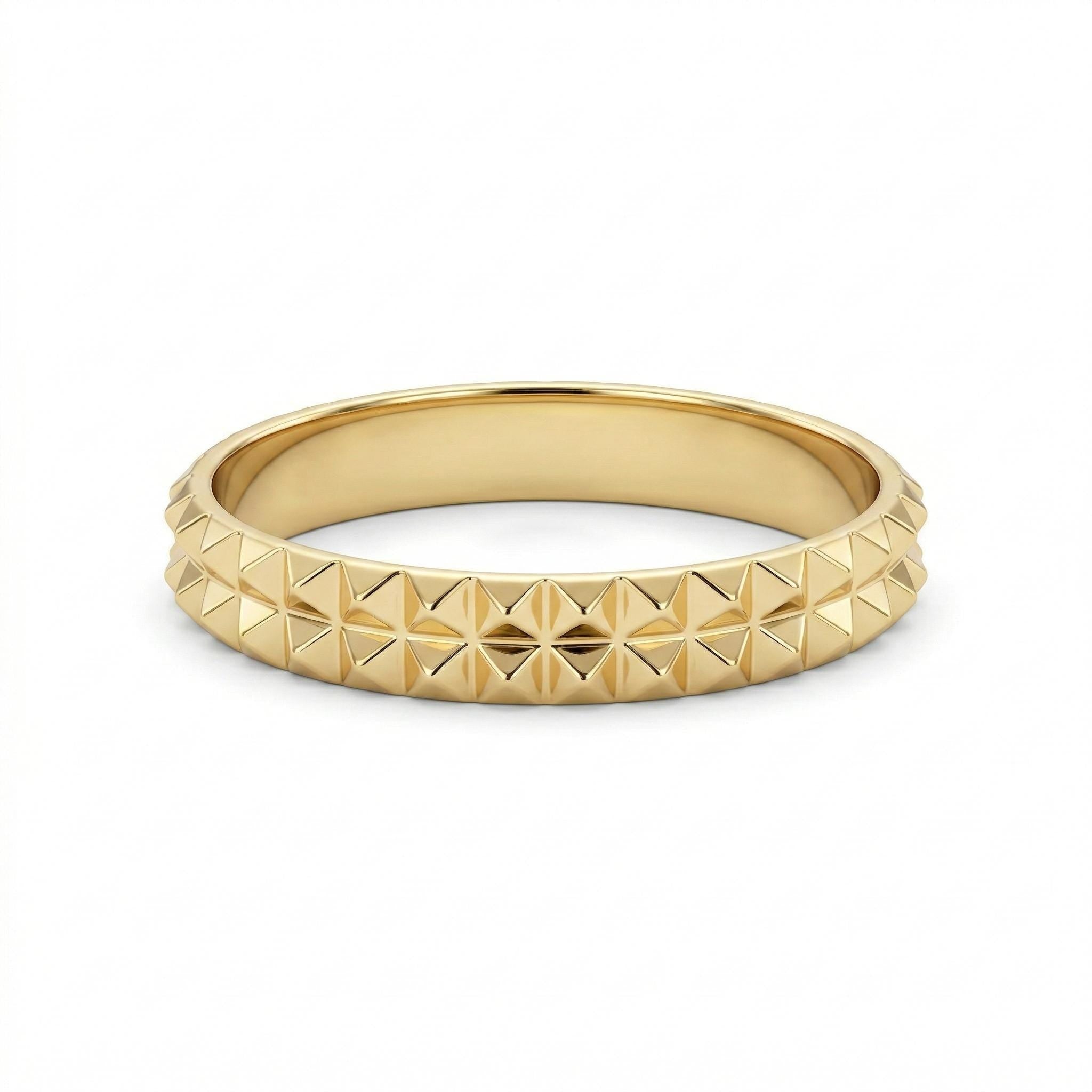 14K Gold Pattern Band Ring Minimal Geometric Gold Ring