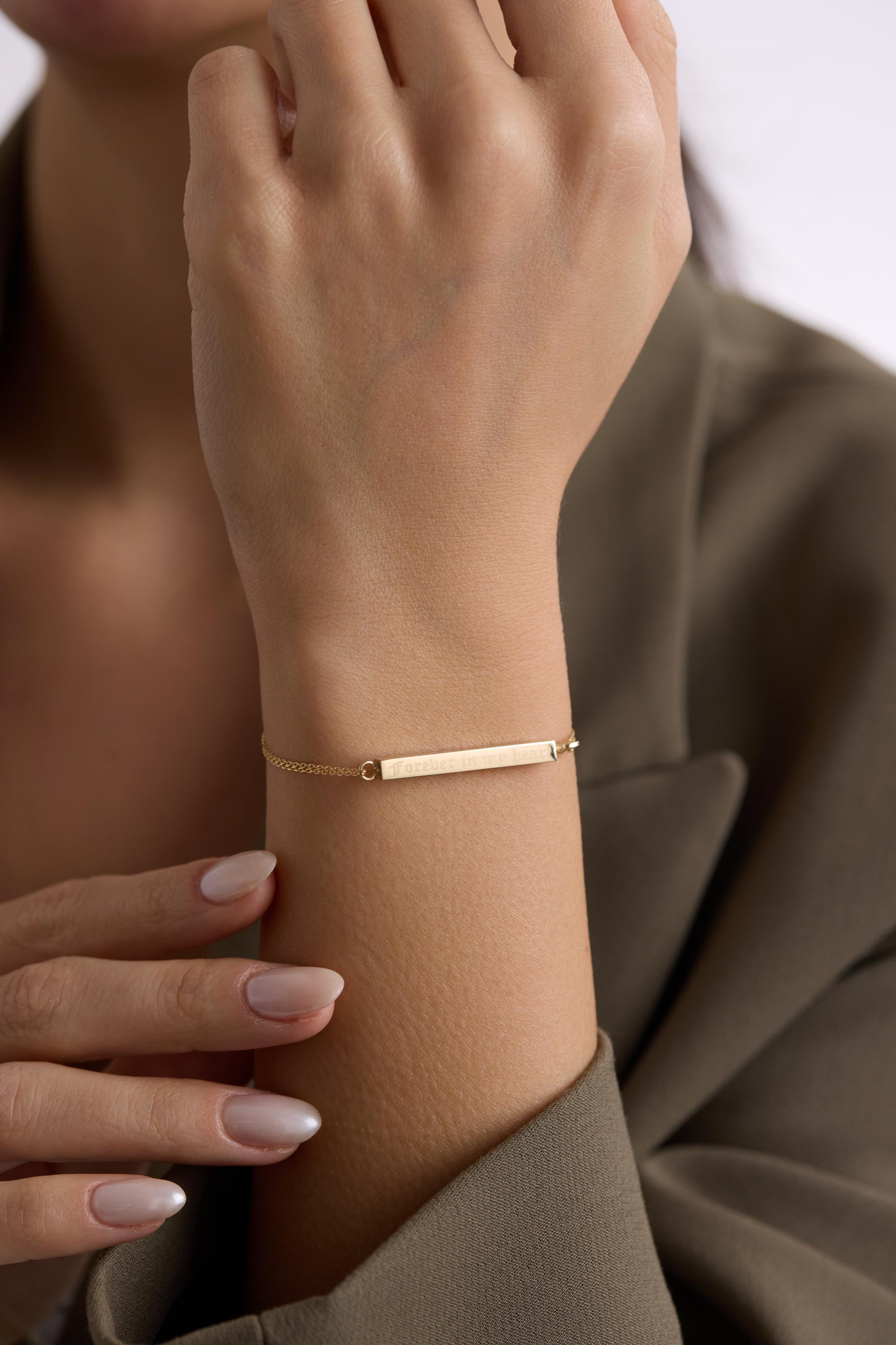 14K Real Gold 3D Urn Bar Bracelet